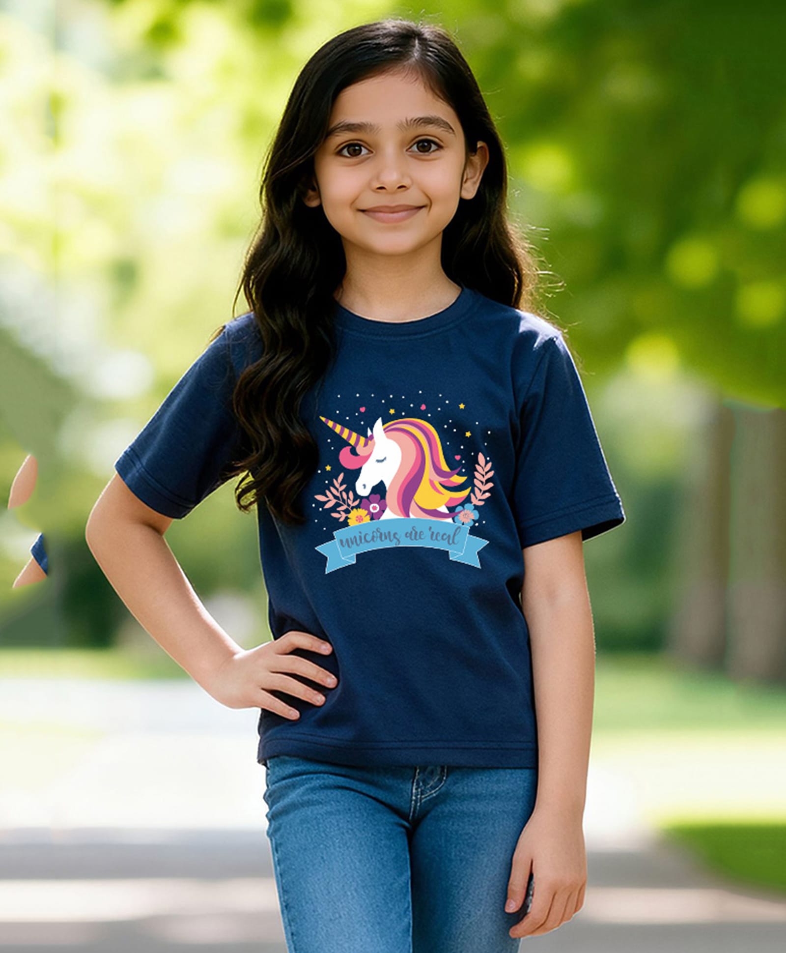 Wear Your Opinion Cotton Knit Half Sleeves Unicorn Printed Tee - Navy Blue-picture-33
