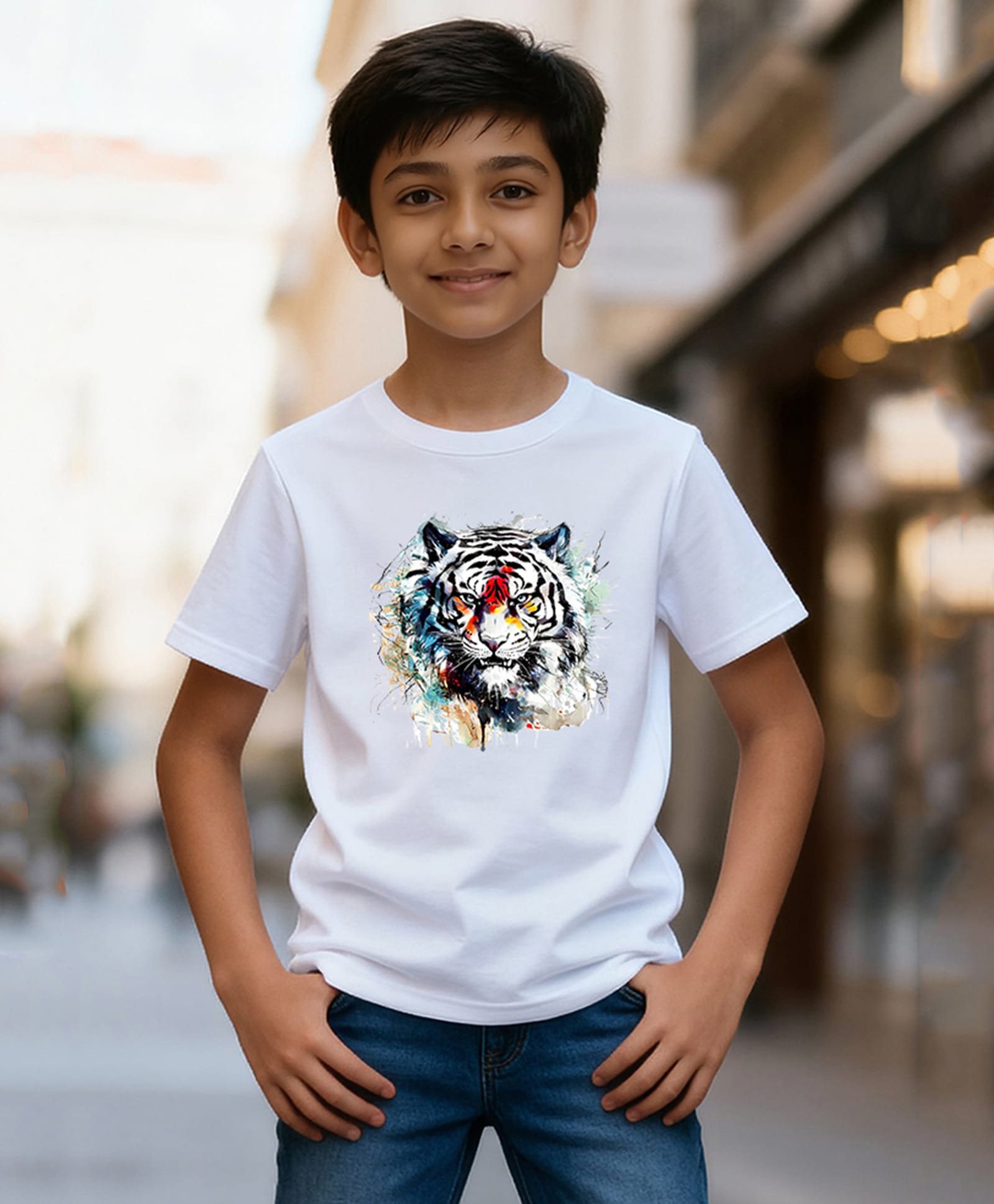 Wear Your Opinion Cotton Knit Half Sleeves Tiger Printed Tee - White-picture-26