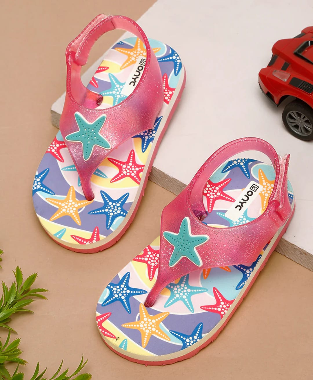 ONYC Starfish Designed Velcro Closure Flip Flops - Pink-image-45