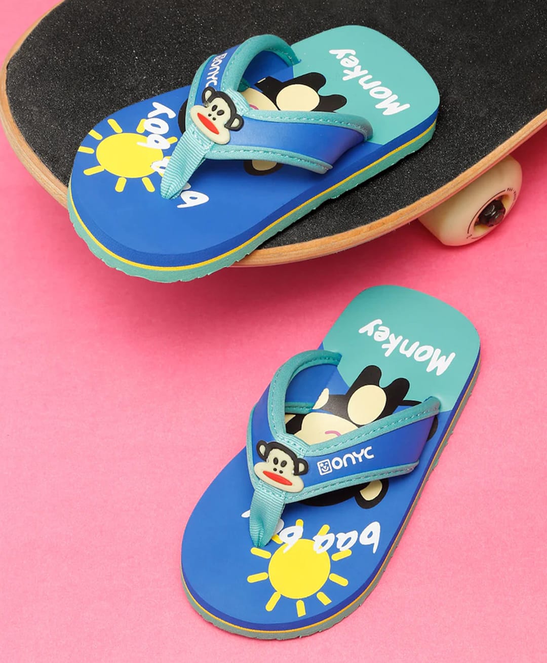 ONYC Monkey Applique & Designed Flip Flops - Blue & Green-image-40