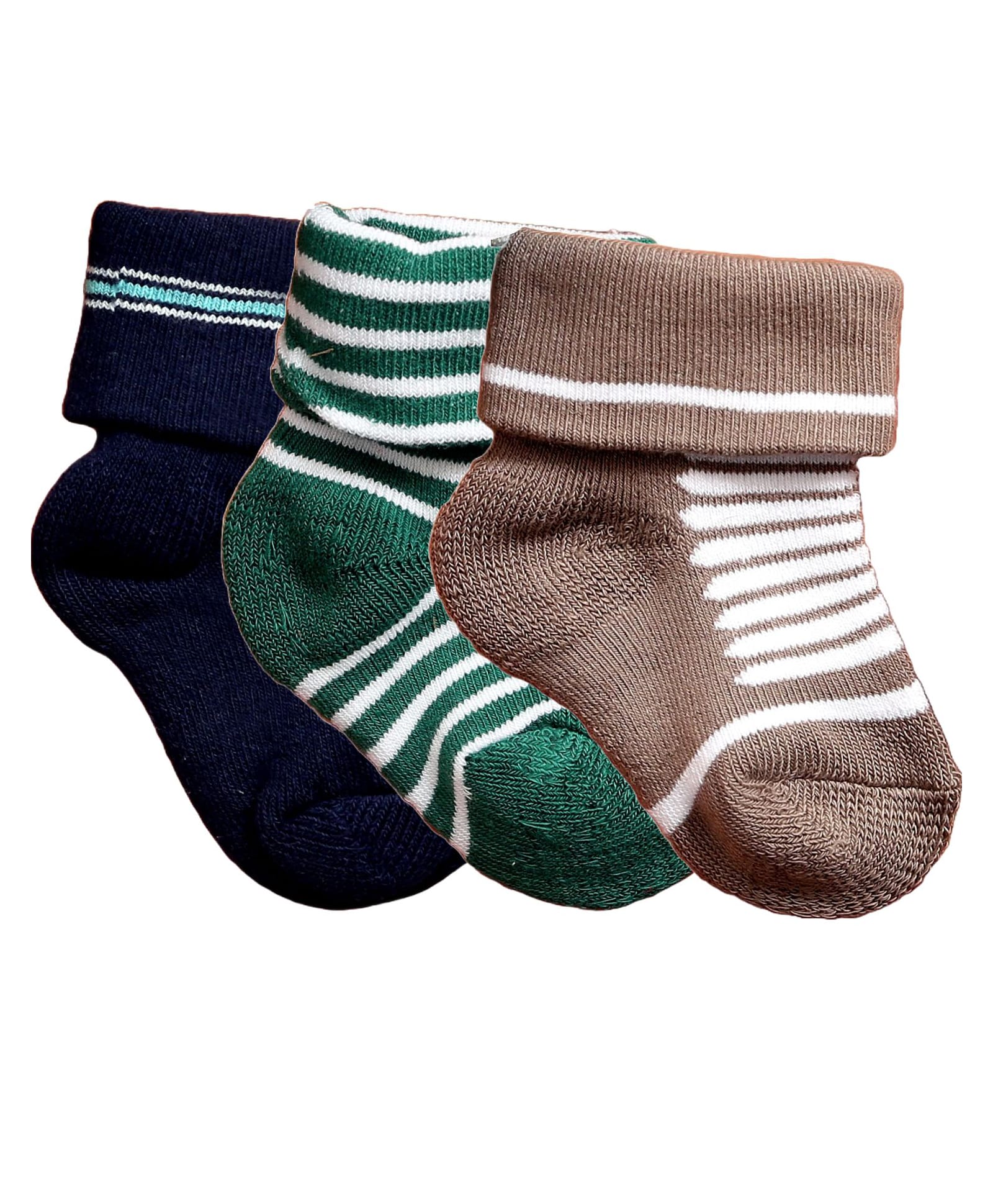 NEXT2SKIN Cotton Pack Of 3 Striped Socks - Navy Blue Green & Fawn-image-46