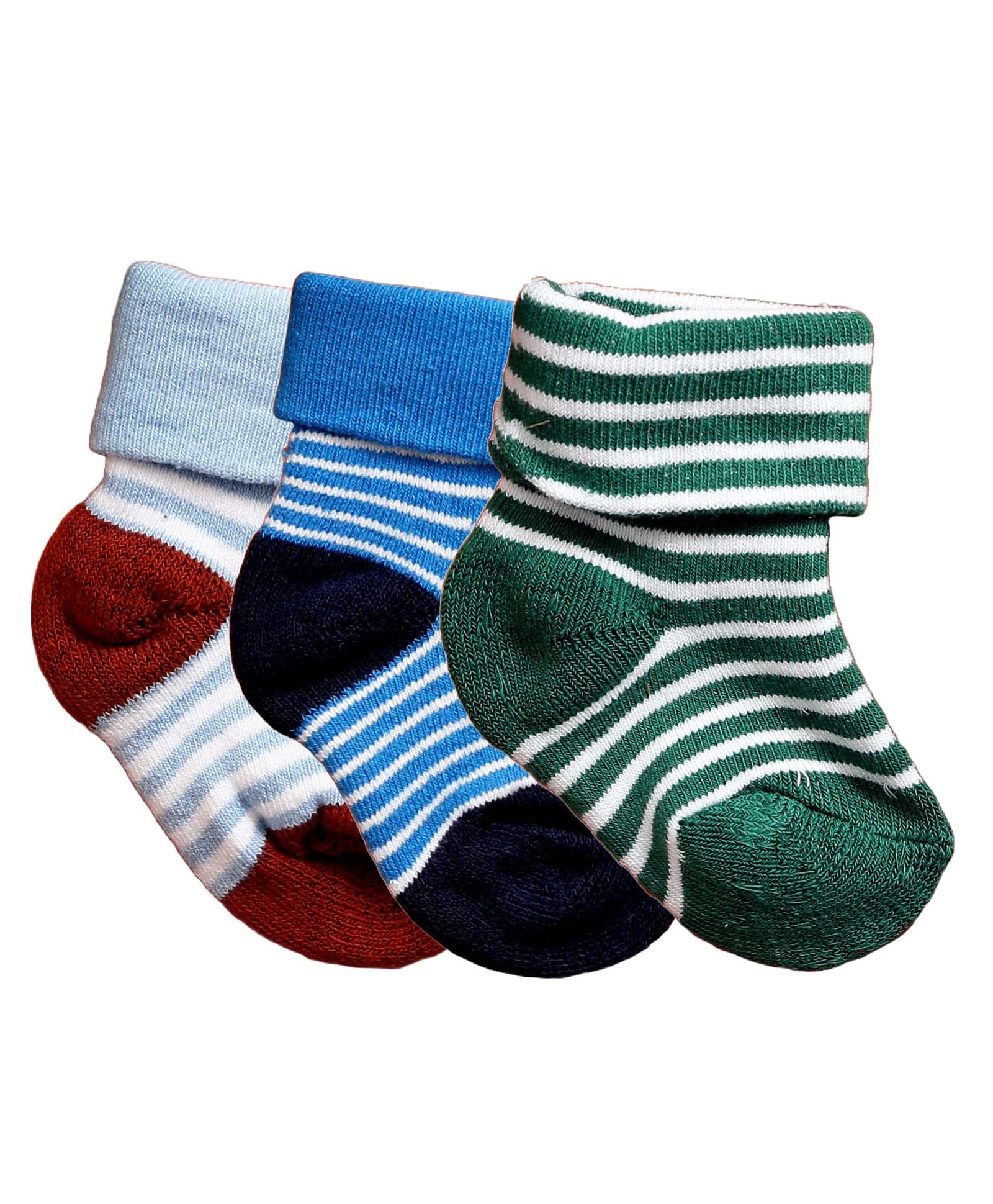 NEXT2SKIN Cotton Pack Of 3 Striped Socks - Brown Denim Blue & Green-image-6