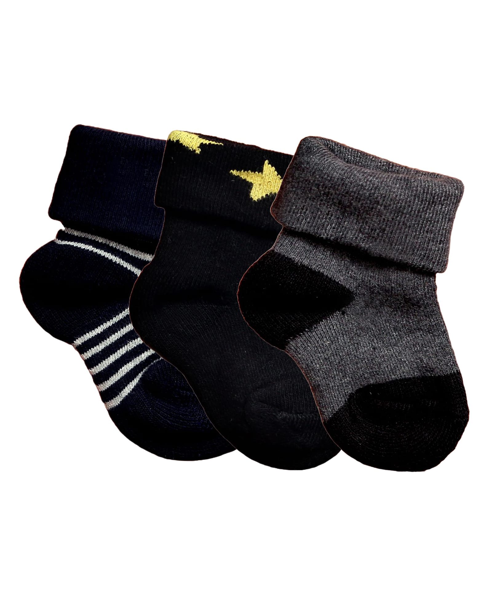 NEXT2SKIN Cotton Pack Of 3 Striped Socks - Black & Charcoal Grey-image-35