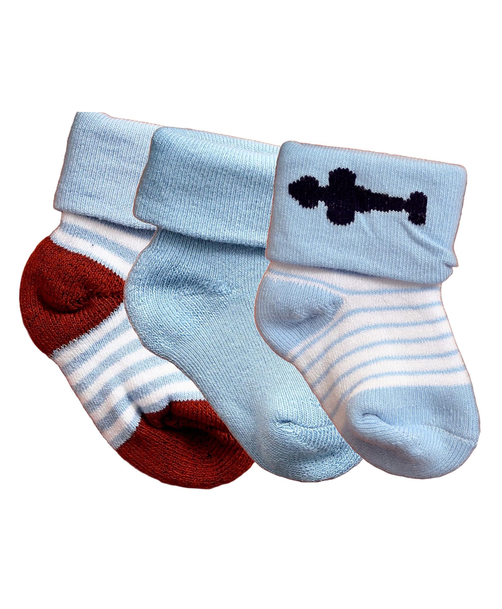 NEXT2SKIN Cotton Pack Of 3 Striped Socks - Brown & Sky Blue-picture-40