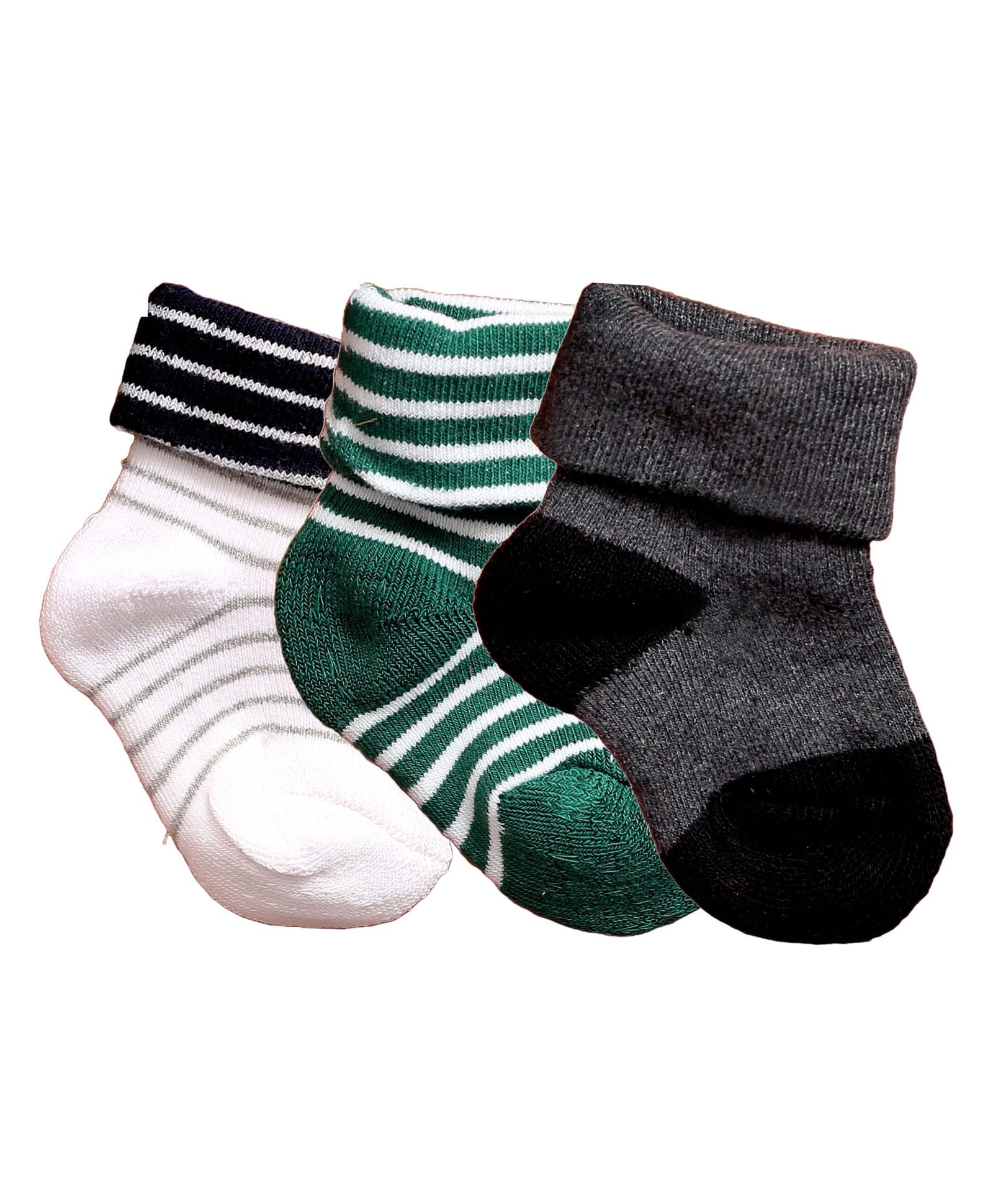 NEXT2SKIN Cotton Pack Of 3 Striped Socks - White Charcoal Grey & Green-image-4