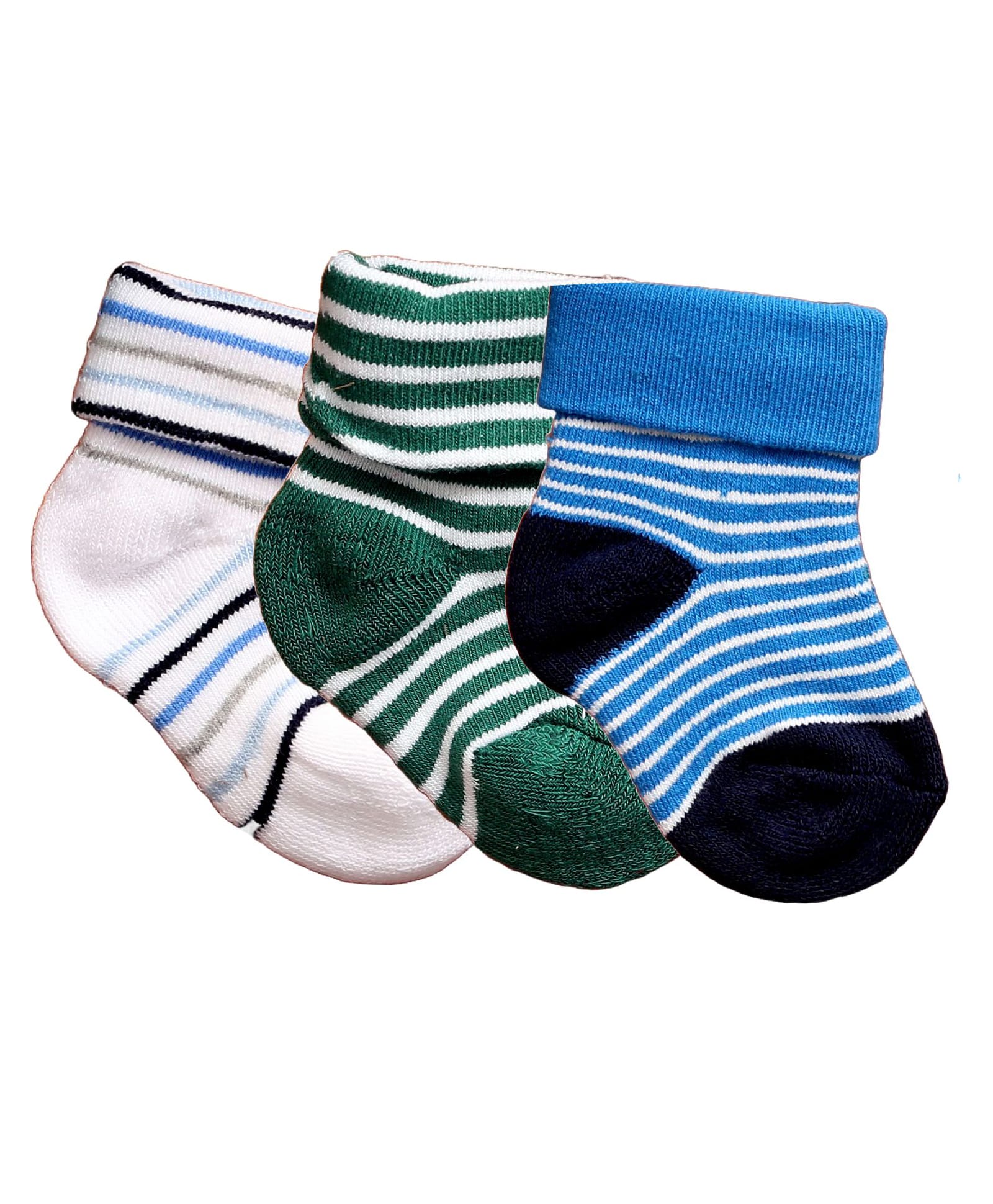 NEXT2SKIN Cotton Pack Of 3 Striped Socks - Green & Blue-picture-25