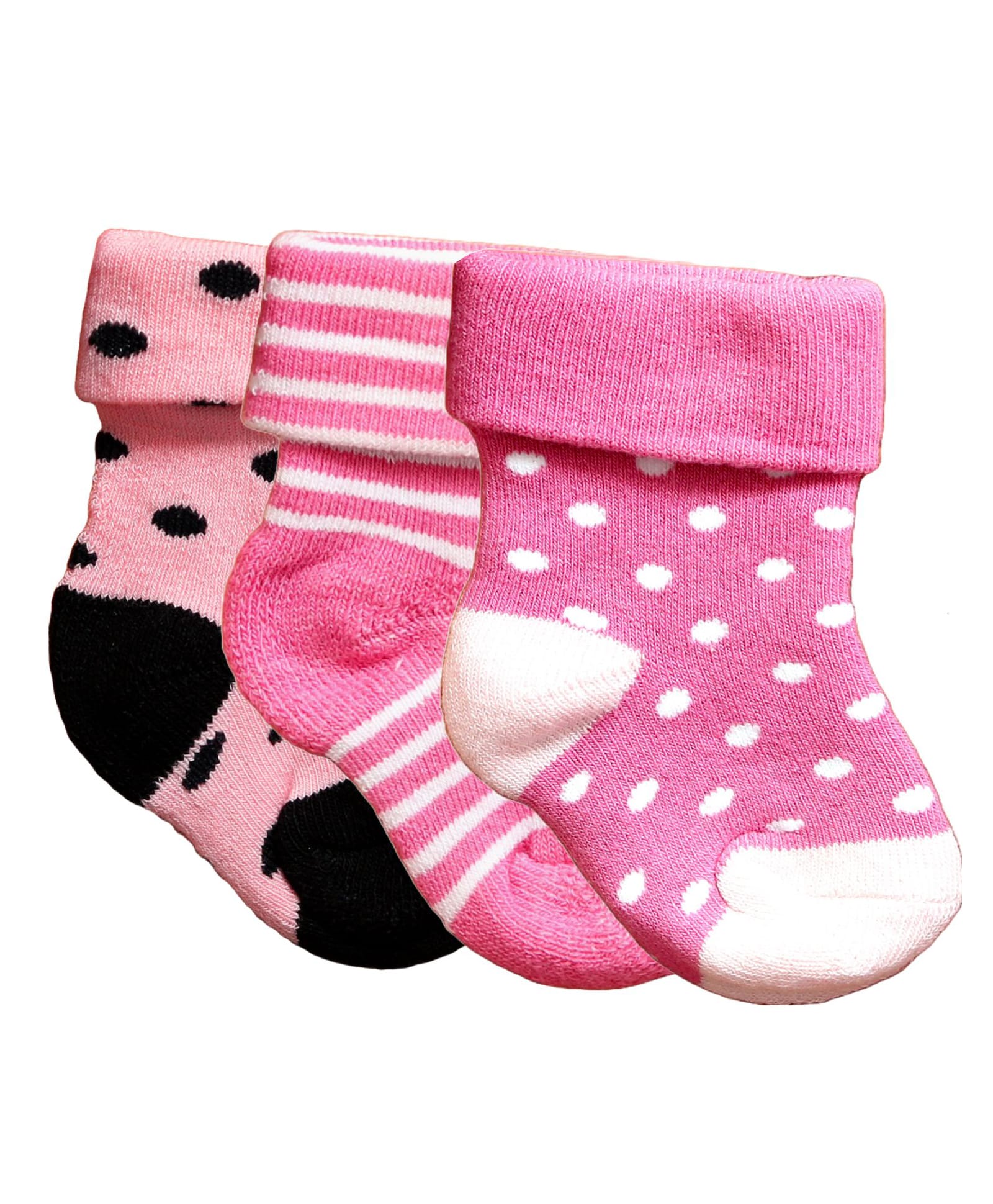 NEXT2SKIN Cotton Pack Of 3 Striped & Polka Dots Printed Socks - Light Pink & Hot Pink-image-20