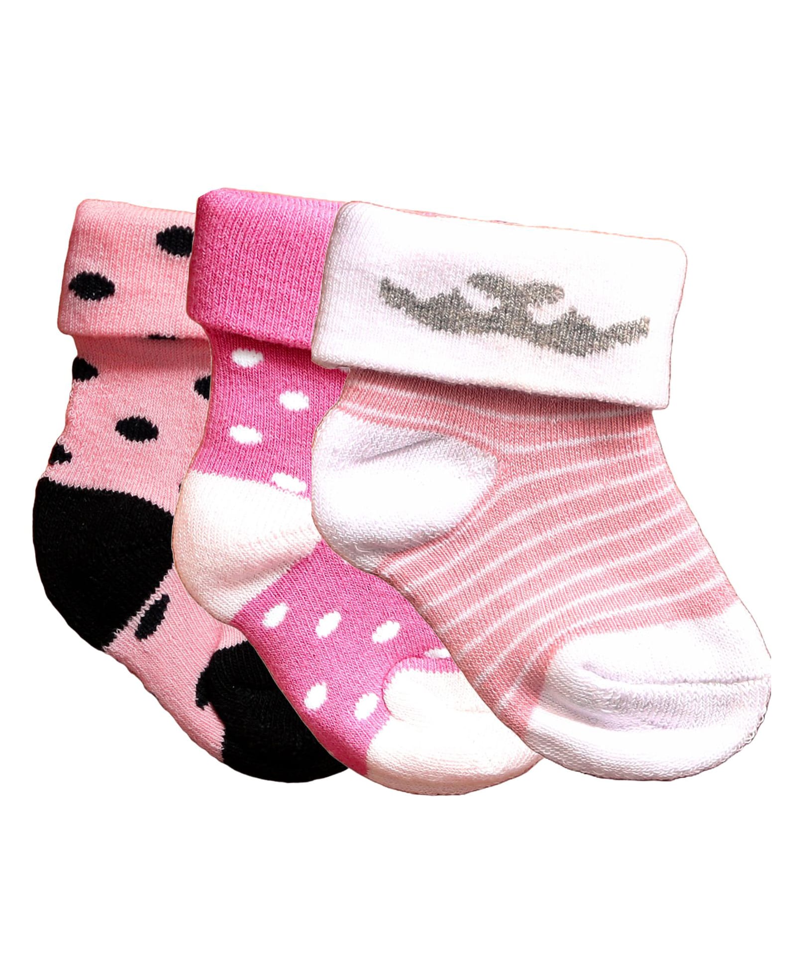 NEXT2SKIN Cotton Pack Of 3 Striped & Polka Dots Printed Socks - Rose Pink & Blush Pink-picture-21