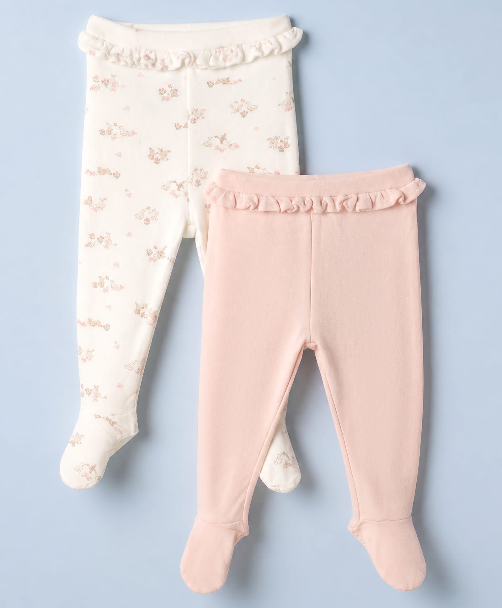 Mothercare 100% Cotton Knit Footed Leggings with Floral Print in Pink Pack of 2-picture-5