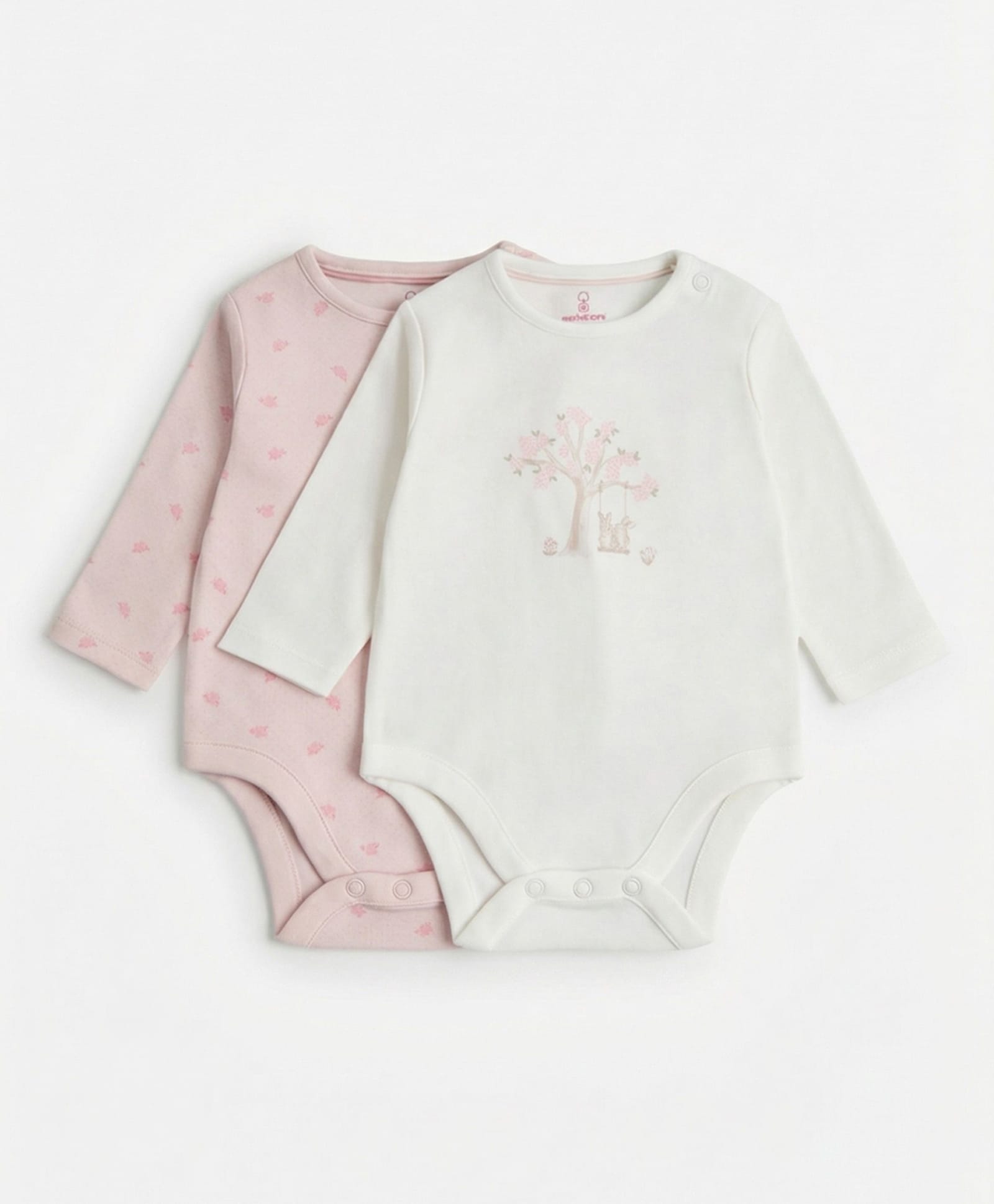 Mothercare 100% Cotton Woven Knit Full Sleeves Floral Printed Onesies Pack of 2 - White & Pink-picture-20