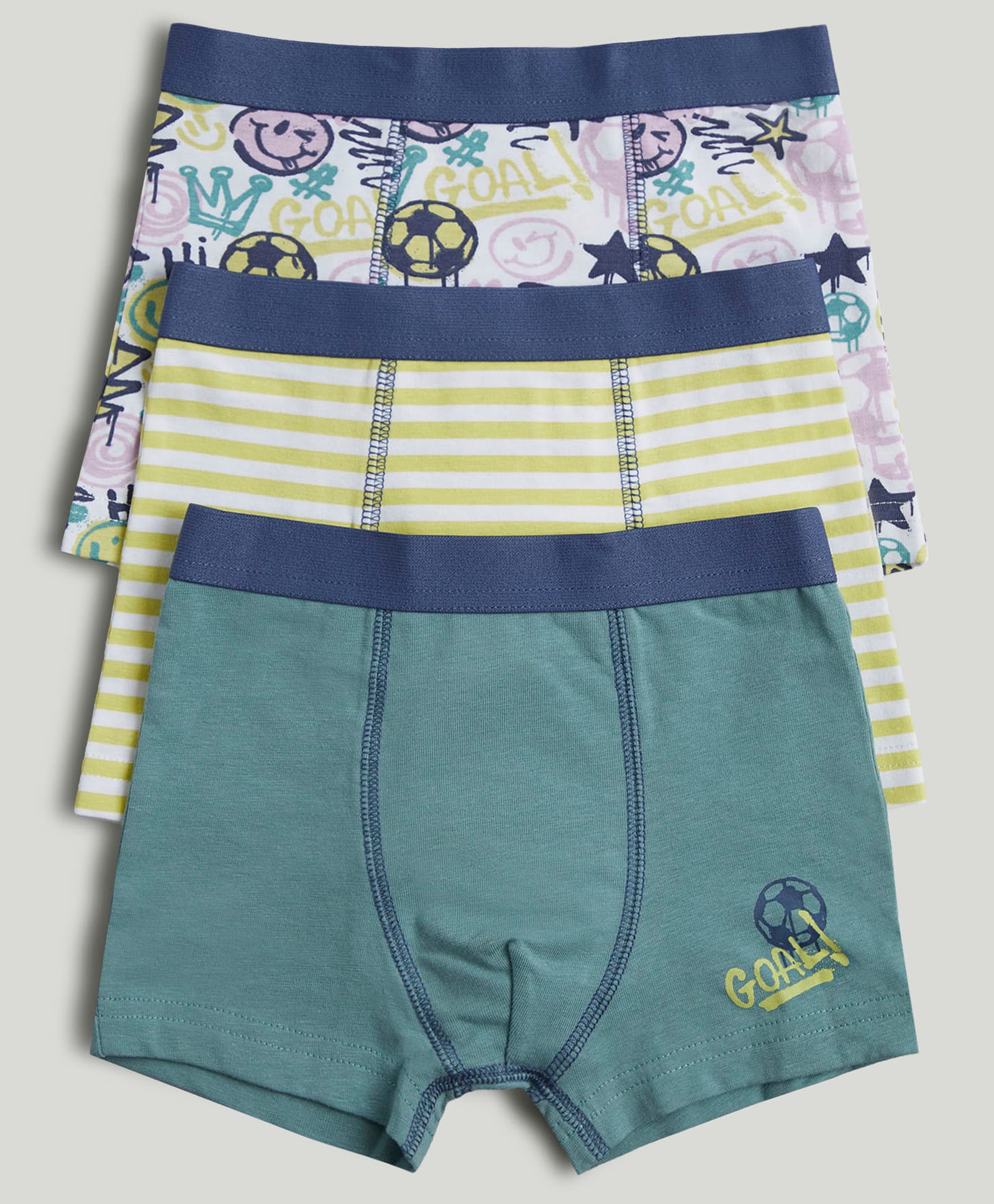 Mothercare Cotton Elastane Woven Solid Trunks Pack Of 3 - Blue-picture-2