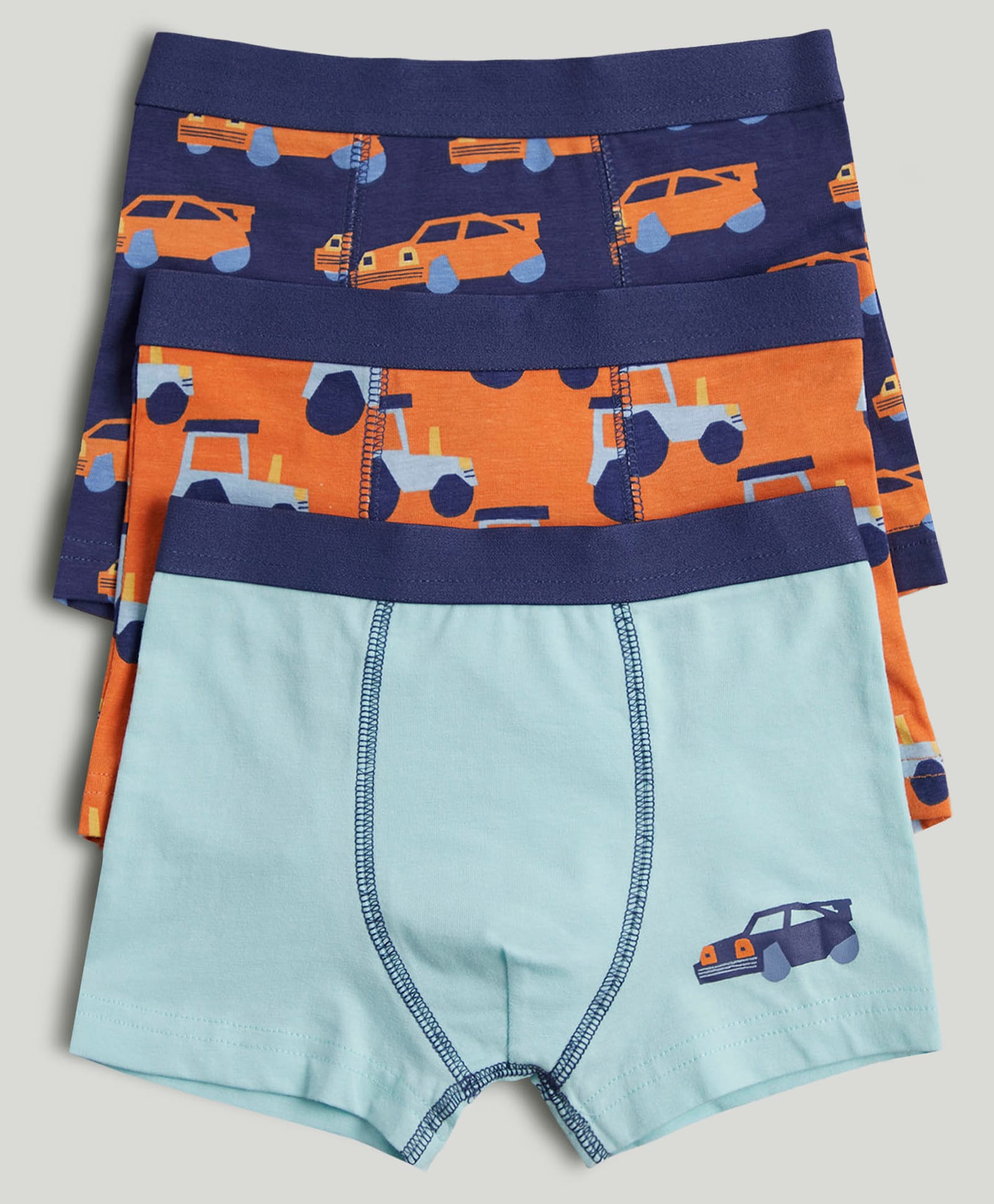 Mothercare Cotton Elastane Woven Solid Trunks With Vehicle Print Pack Of 3 - Red Black-picture-11