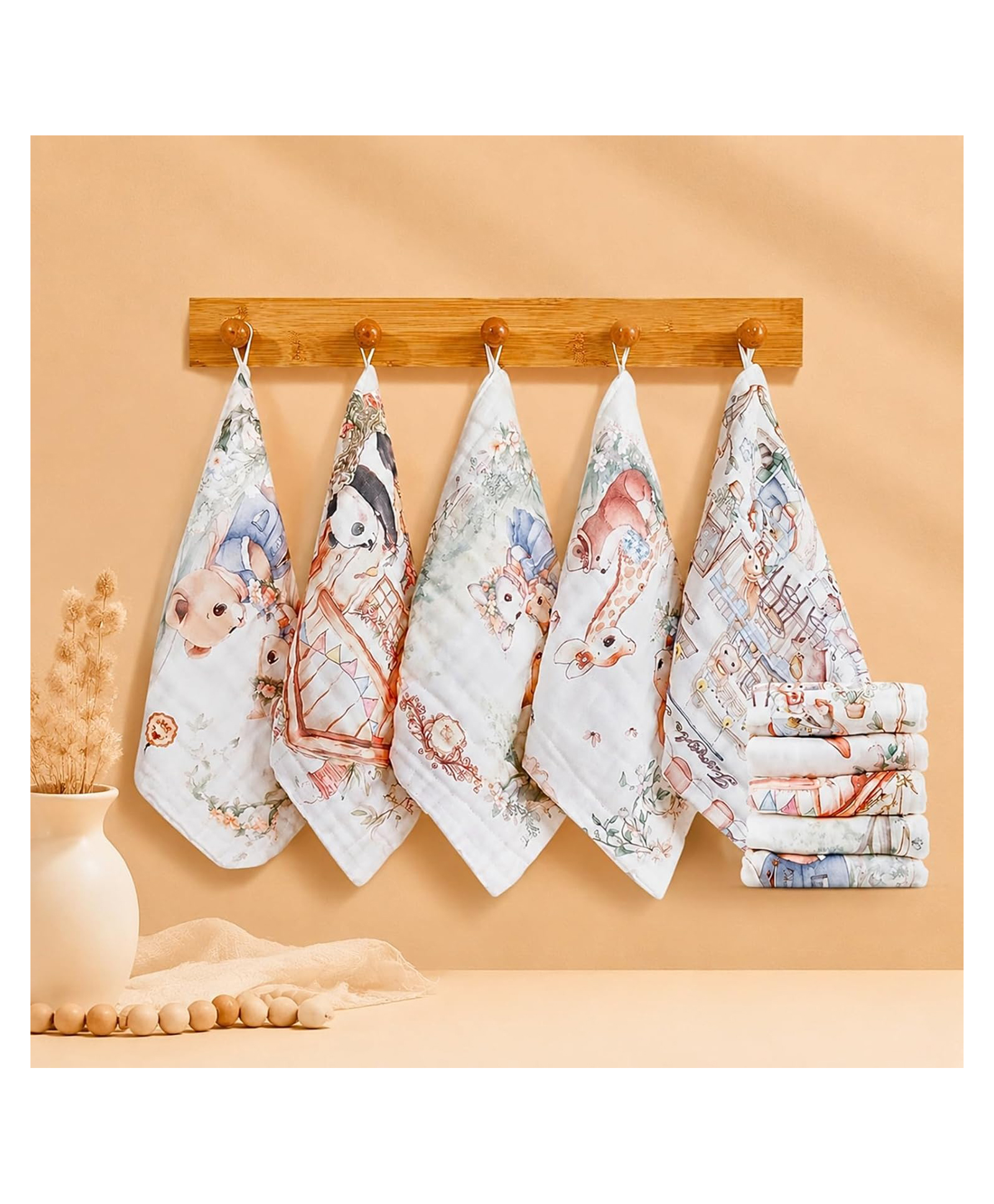 Little Boo Muslin 6 Layer Organic Cotton Face Towels for Newborn Baby,Baby Bath Towel Wipes Extra Soft Hankies Handkerchief for Kids, Reusable for Toddlers Kids - (Pack of 5) Digital Print-image-21