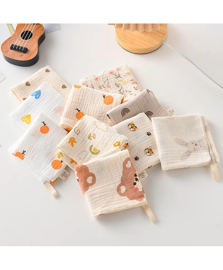 Little Boo Muslin 6 Layer Organic Cotton Face Towels for Newborn Baby,Baby Bath Towel Wipes Extra Soft Hankies Handkerchief for Kids, Reusable for Toddlers Kids - (Pack of 5)-image-22