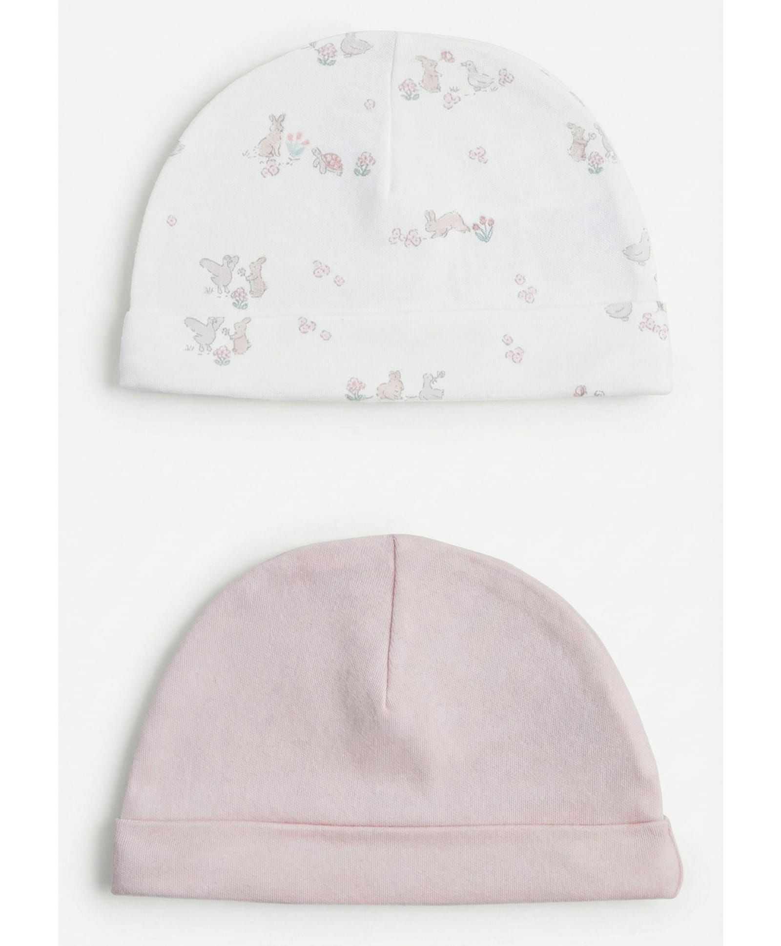 Mothercare 100% Cotton Woven My First Classic Cap with Bunny Turtle Floral Print Pack of 2 White & Light Pink - Diameter 18 cm-picture-32