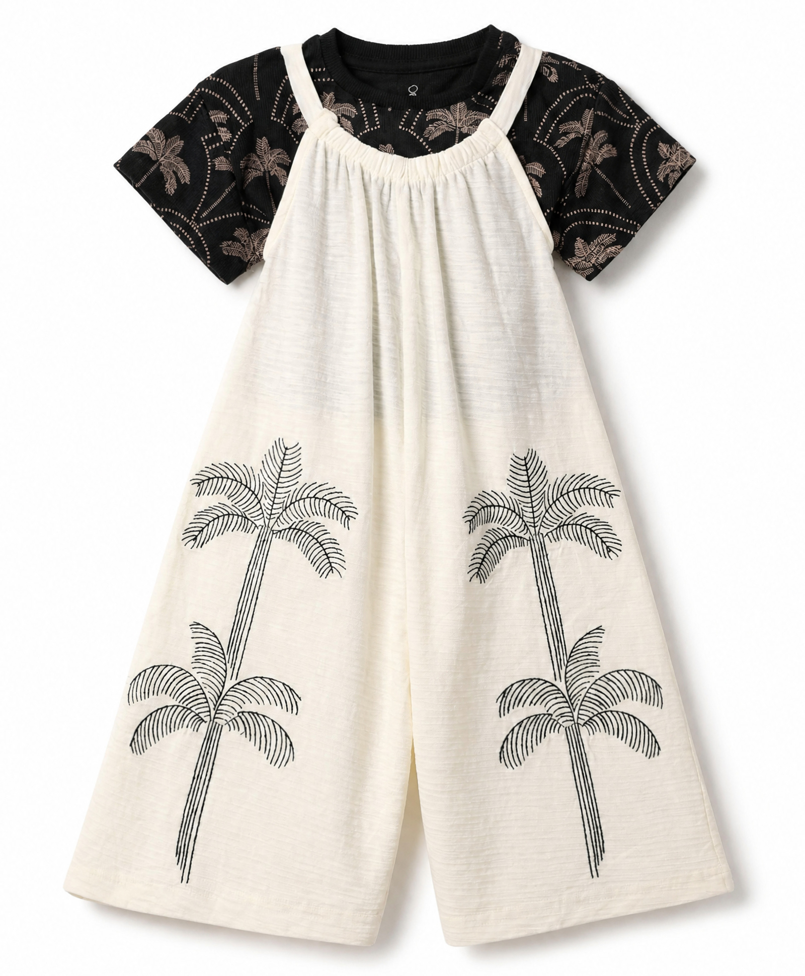 Mothercare Cotton Woven Knit Jumpsuit with Half Sleeves Inner Tee and Palm Trees Print in White-picture-39