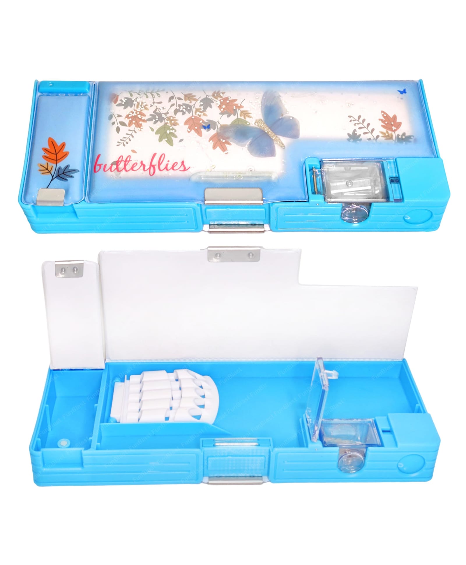 FunBlast Butterfly Theme Magnetic Pencil Box for Girls Pack of 1 (Blue)-picture-39