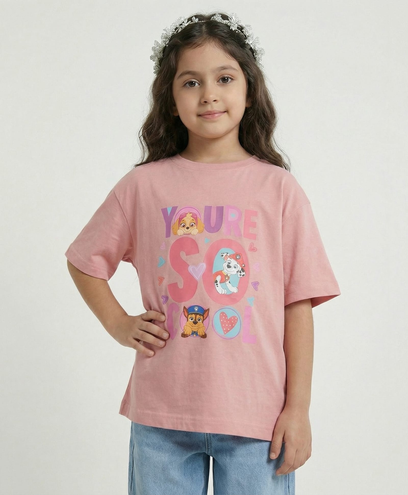 Button Bear Cotton Knit Paw Patrol Featuring Half Sleeves Characters Printed Tee - Pink-picture-34