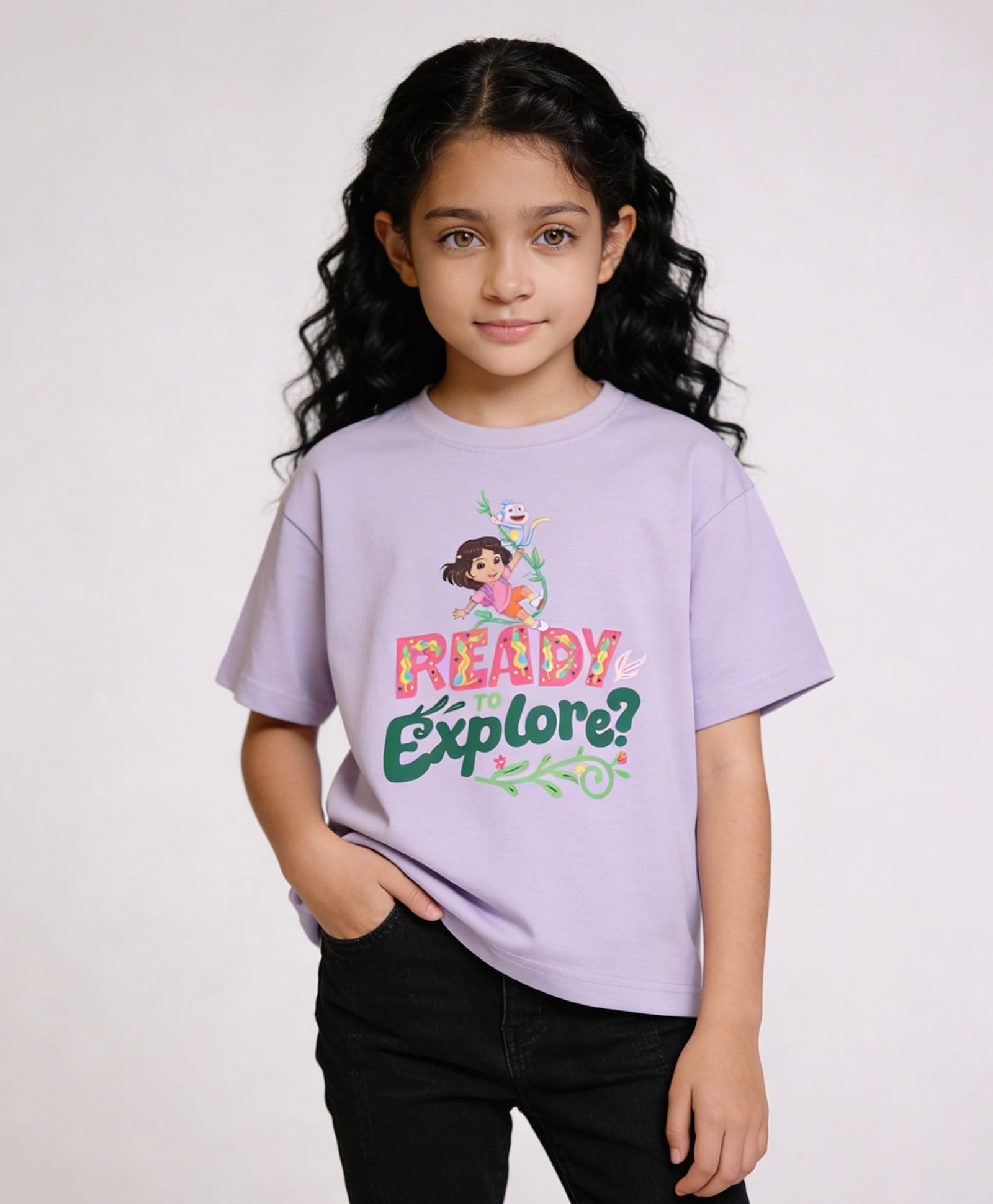 Button Bear Cotton Knit Nicklelodeon Featuring Half Sleeves Dora Printed Tee - Purple-image-39