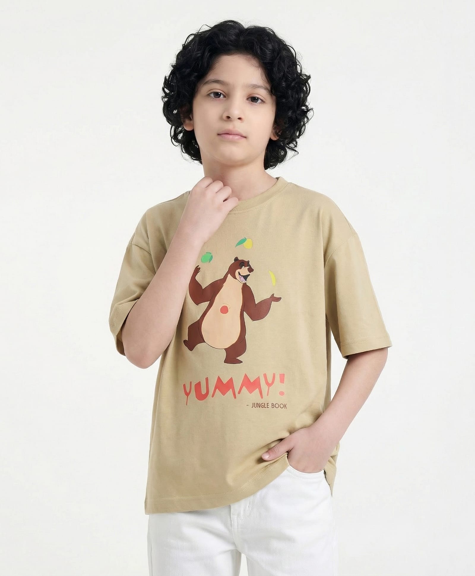 Button Bear Cotton Knit Jungle Book Featuring Half Sleeves Baloo Printed Tee - Brown-image-41