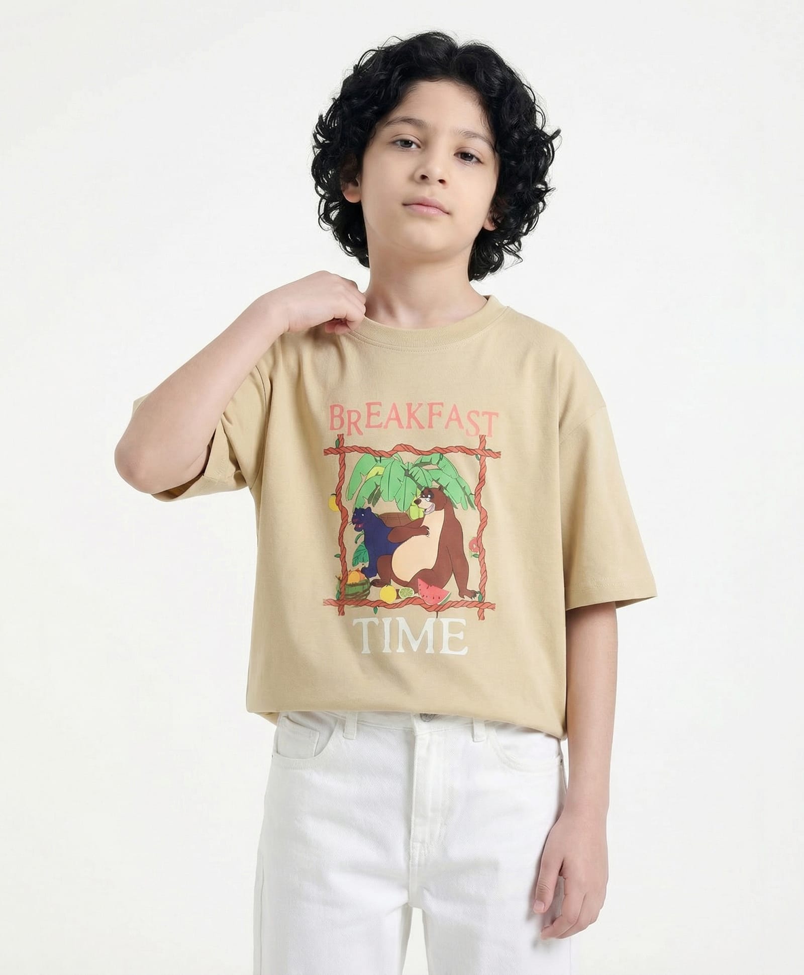 Button Bear Cotton Knit Jungle Book Featuring Half Sleeves Baloo & Bagheera Printed Tee - Brown-picture-19