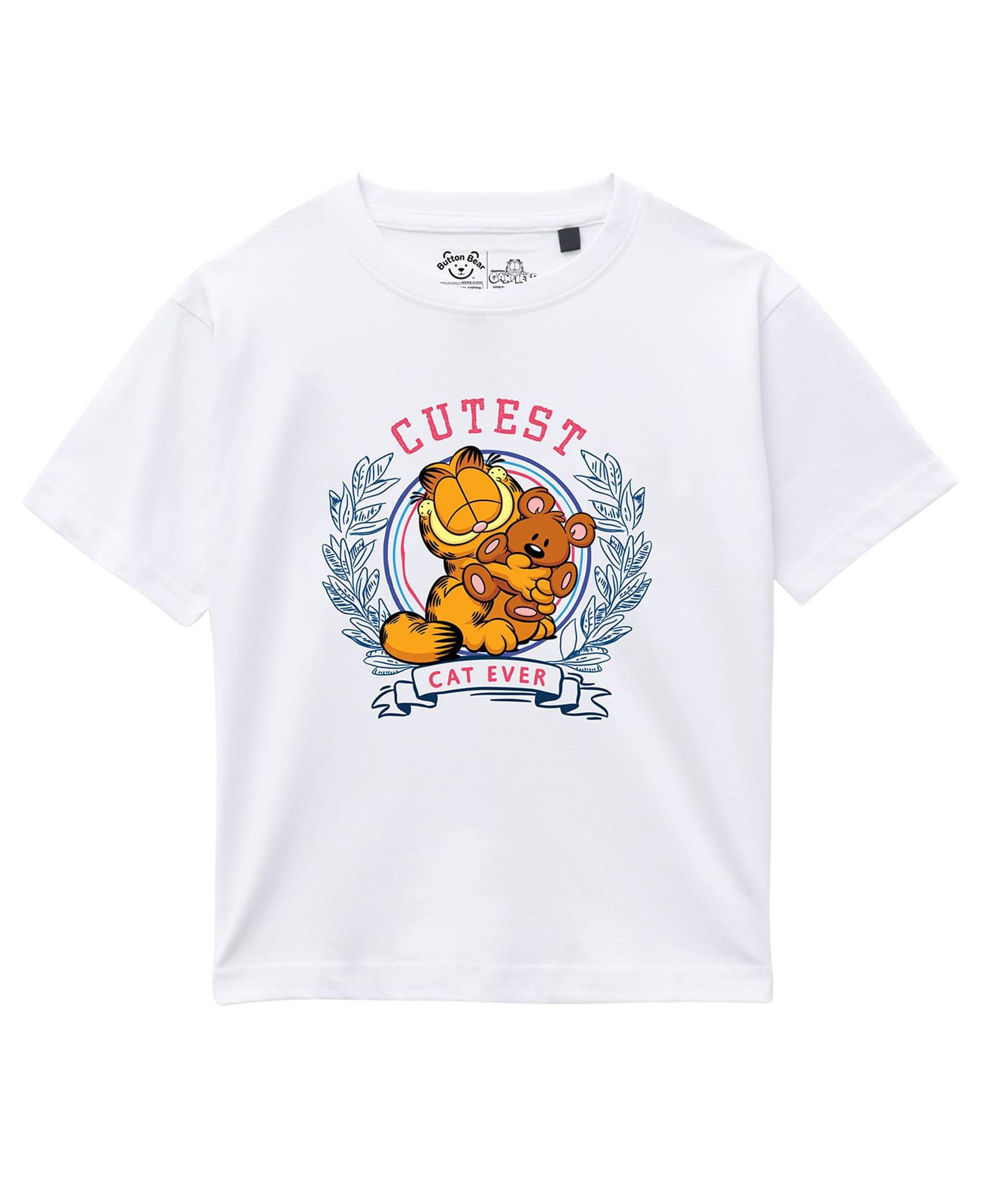 Button Bear Cotton Knit Garfield Featuring Half Sleeves Character Printed Tee - White-image-40