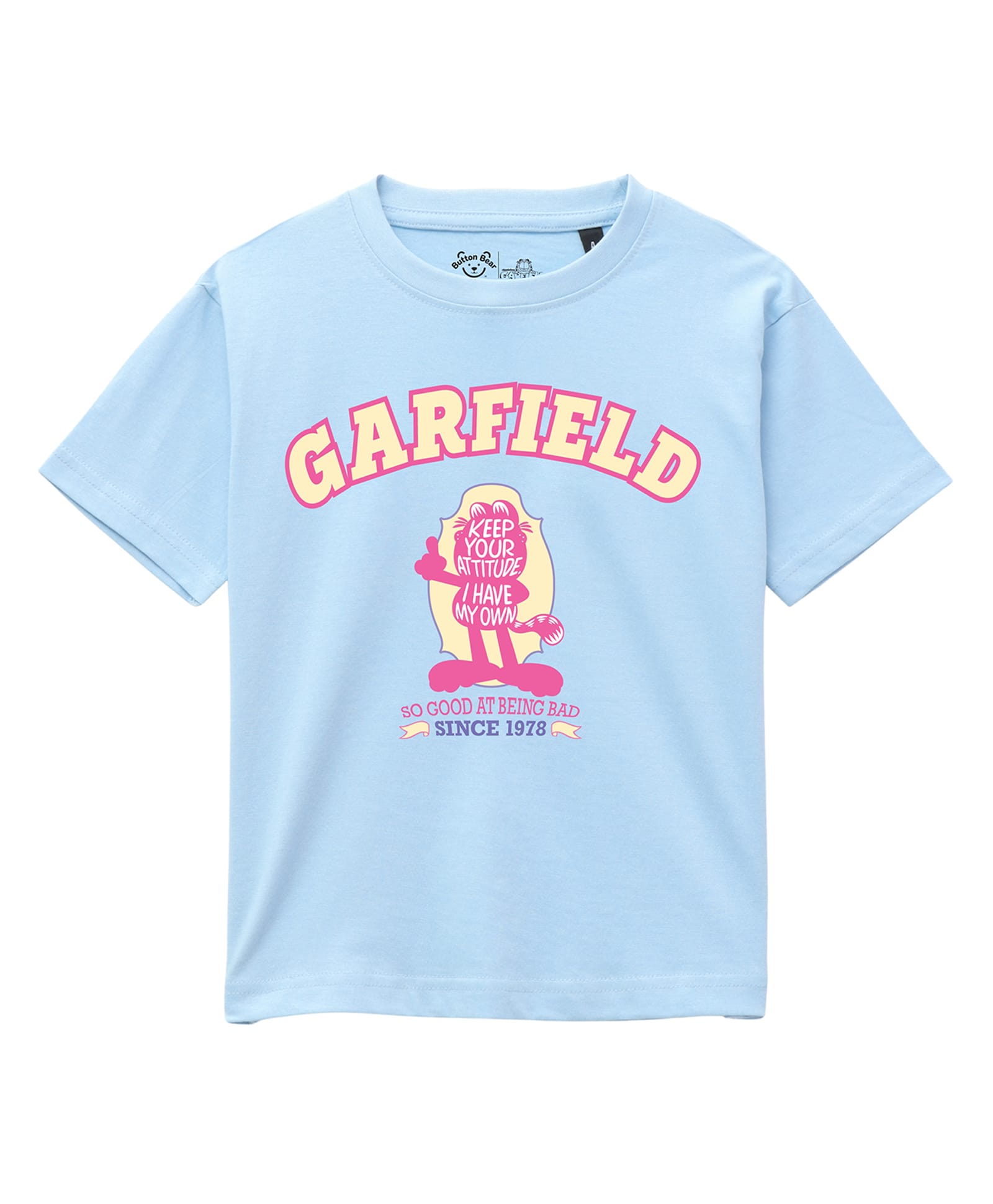 Button Bear Cotton Knit Garfield Featuring Half Sleeves Character Printed Tee - Blue-image-43