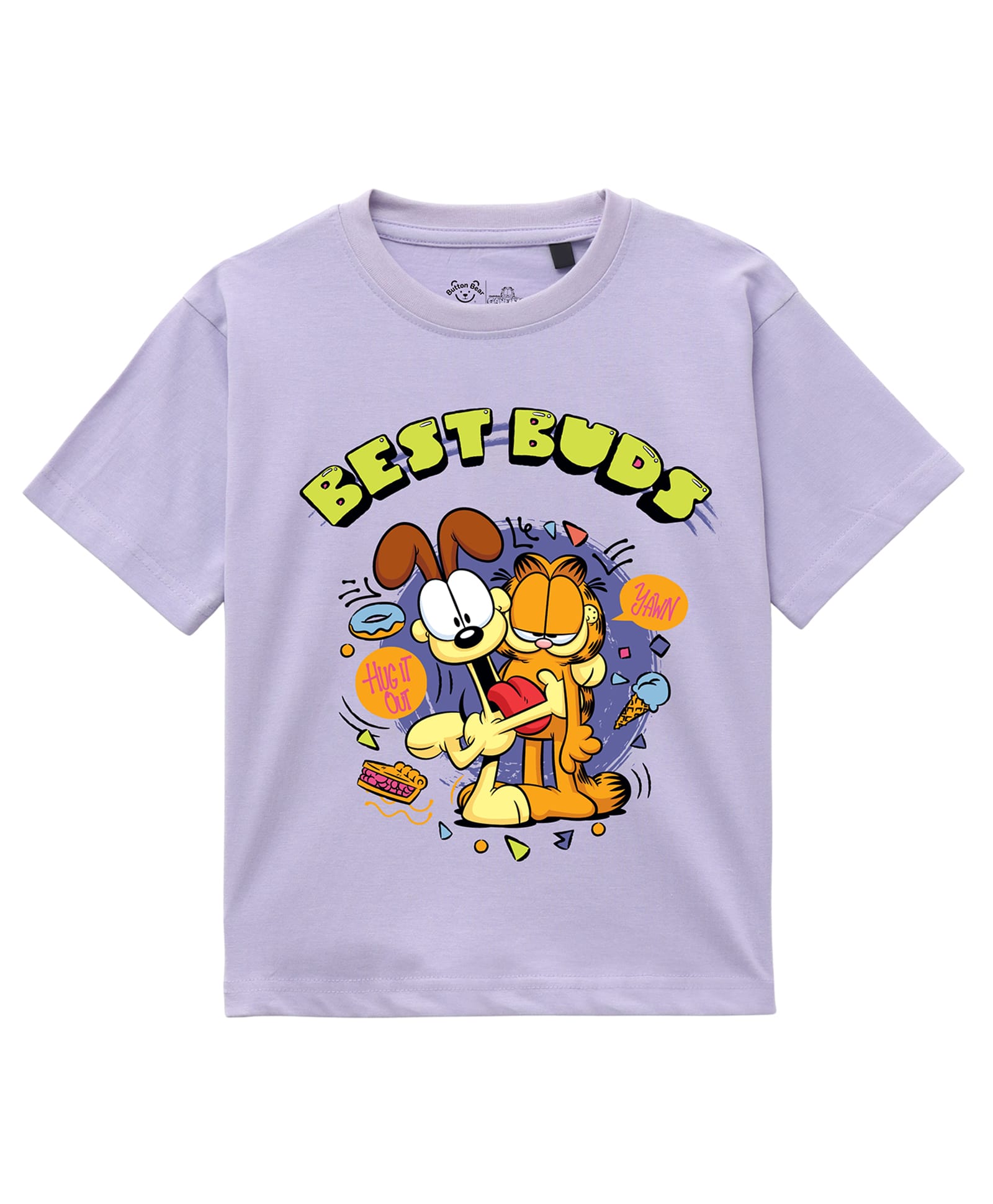 Button Bear Cotton Knit Garfield Featuring Half Sleeves Character Printed Tee - Purple-image-15