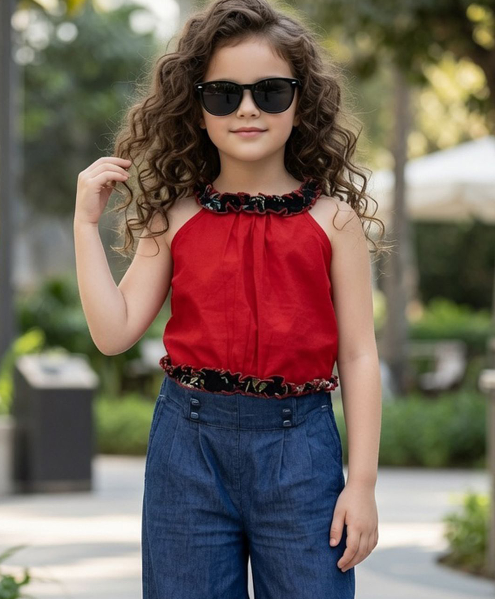 Cutiekins Cotton Woven Sleeveless Ruffle Detailed Top - Red-picture-14