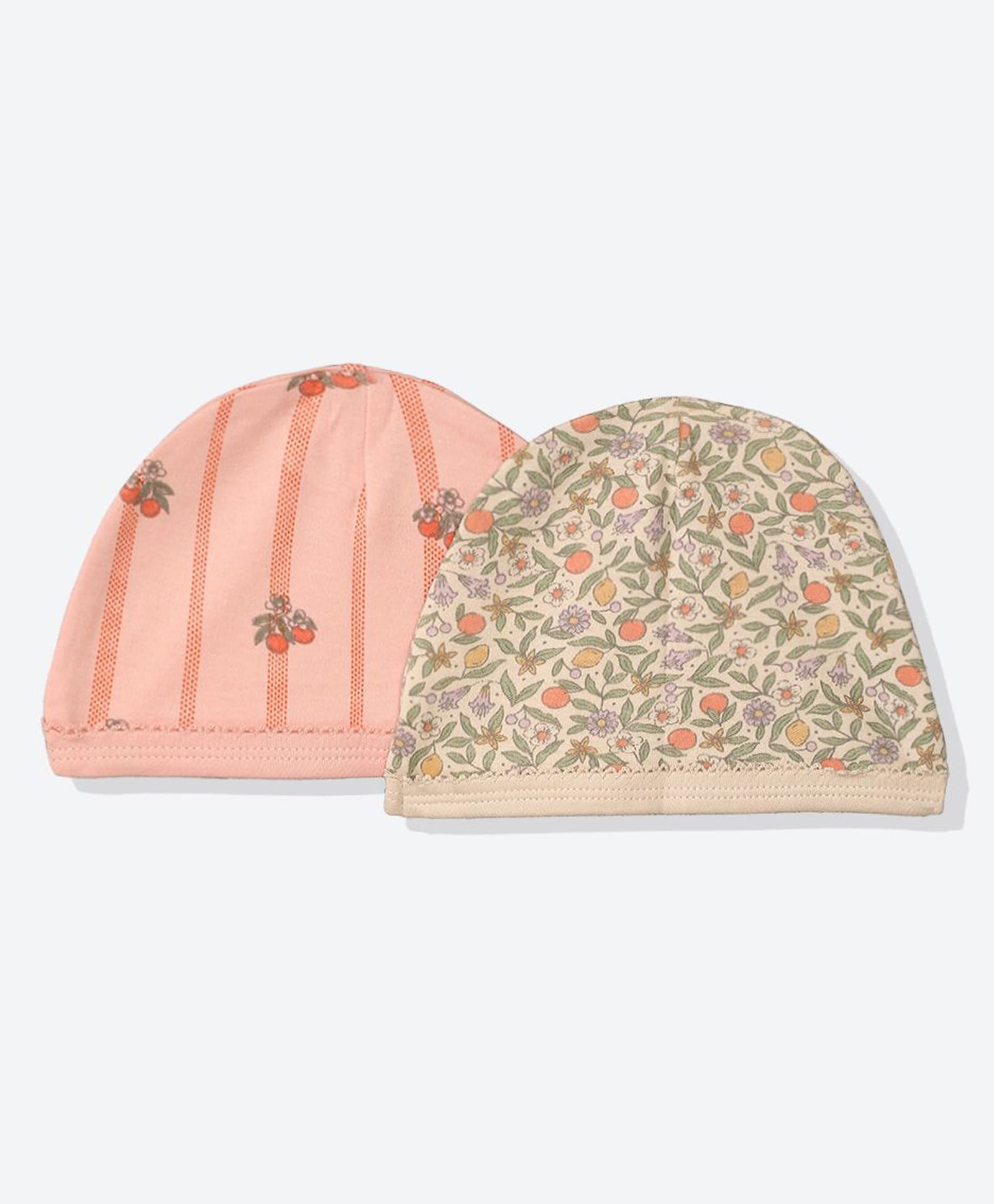 Mothercare 100% Cotton Woven Caps with Floral Print Pack of 2 Coral & Cream - Diameter 9 cm-picture-21