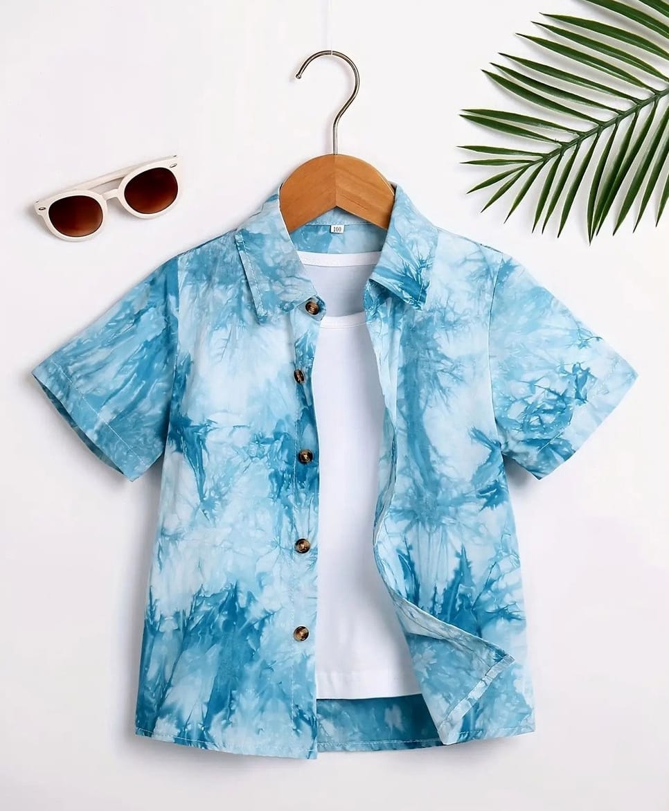 The Kids Club Cotton Blend Woven Half Sleeves Tie Dye Shirt - Blue-image-40