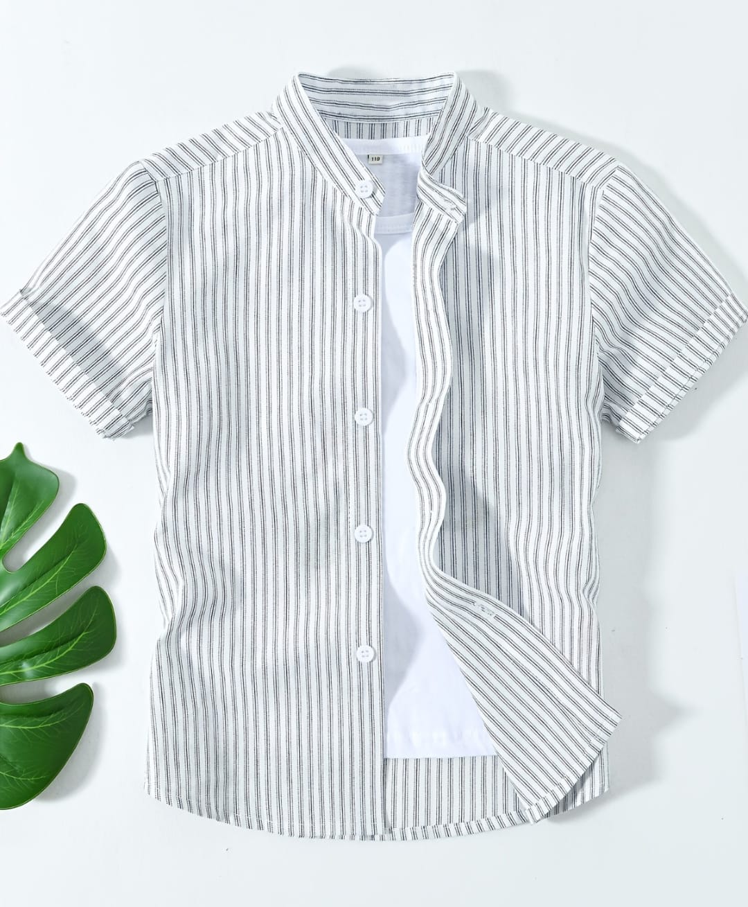 The Kids Club Cotton Blend Woven Half Sleeves Striped Shirt - Grey-picture-36