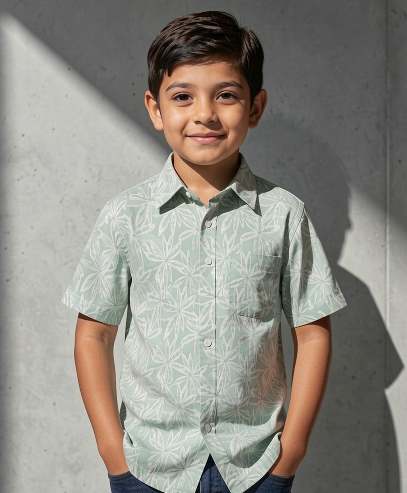 The Kids Club Cotton Blend Woven Half Sleeves Tropical Theme Printed Shirt - Green-image-43