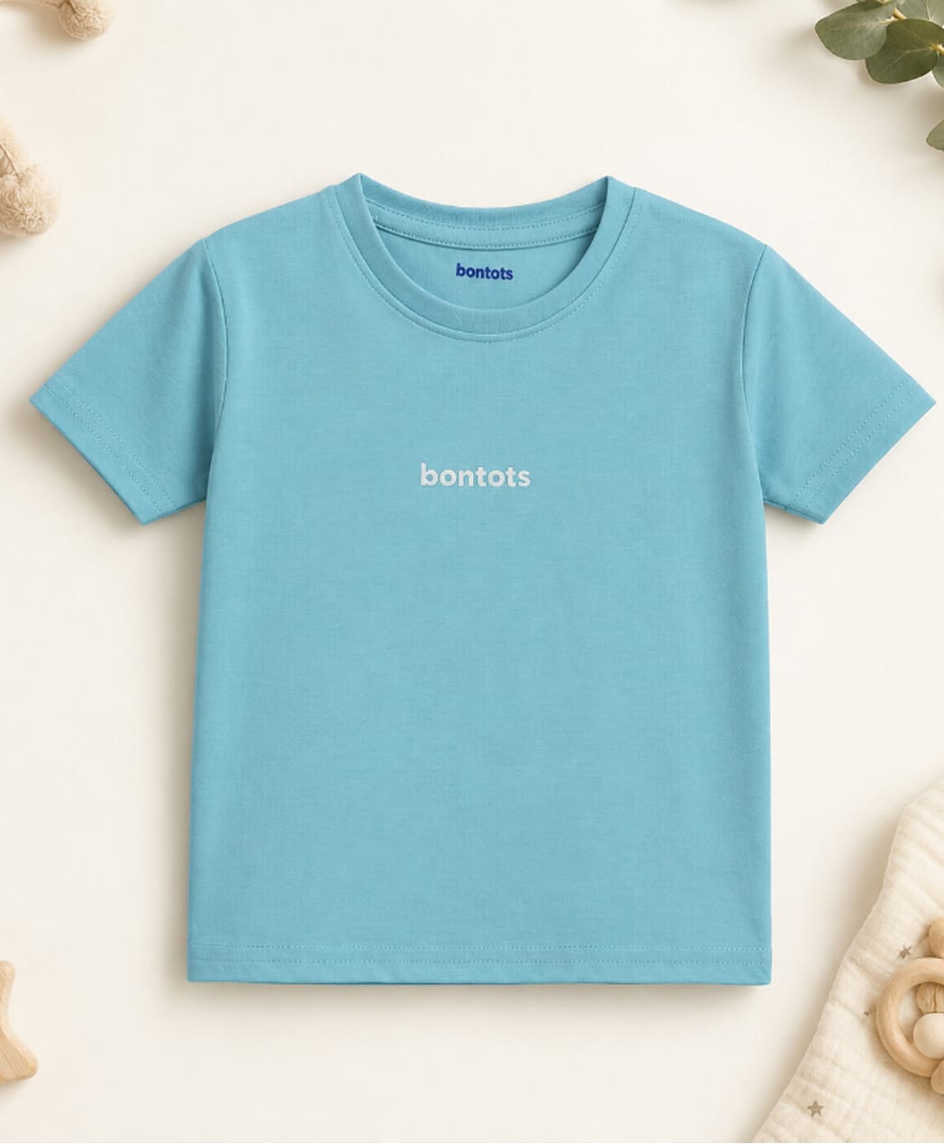 bontots Cotton Lyocell Knit Half Sleeves Brand Name Printed Tee - Blue-picture-16