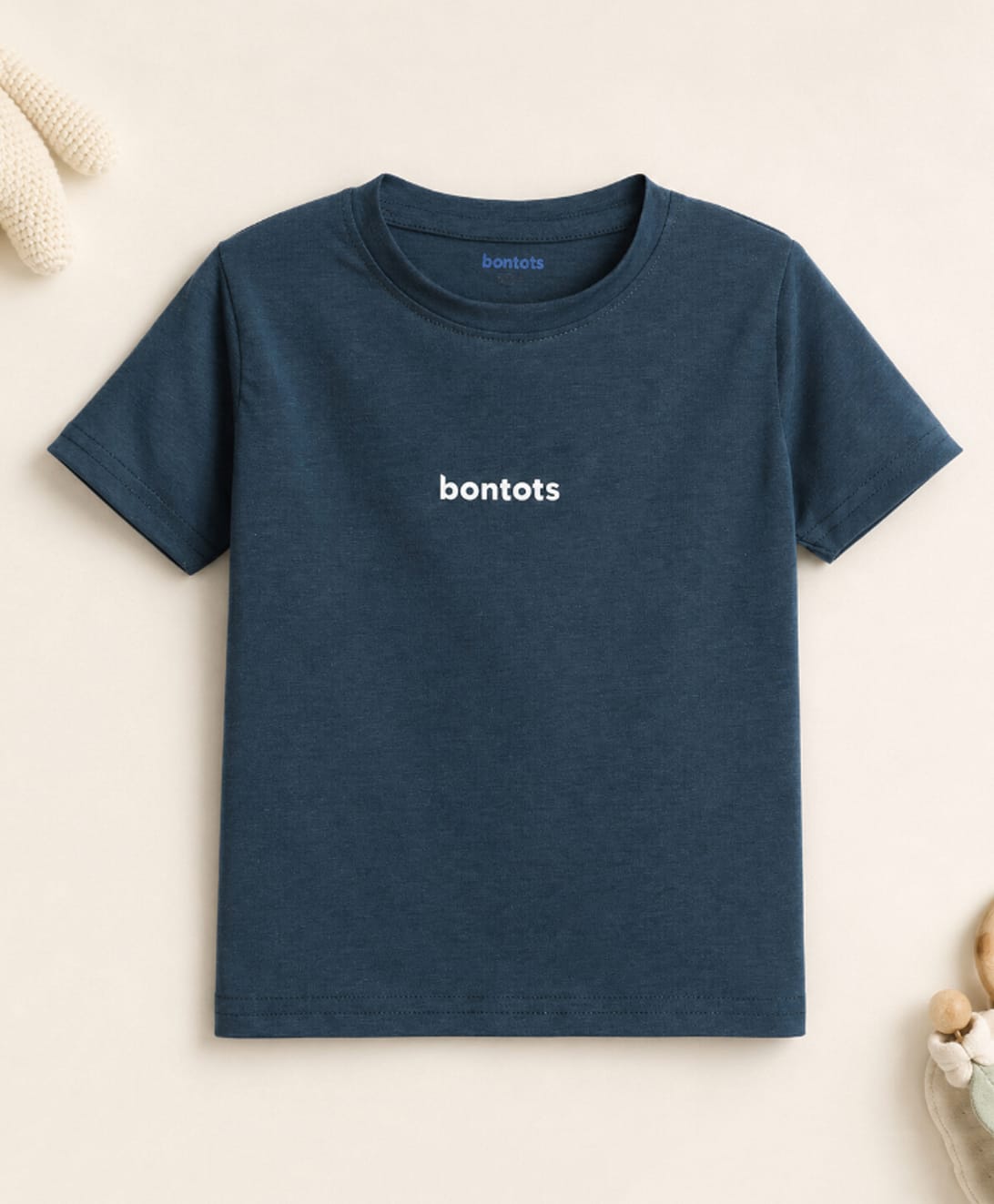 bontots Cotton Lyocell Knit Half Sleeves Brand Name Printed Tee - Navy Blue-image-40