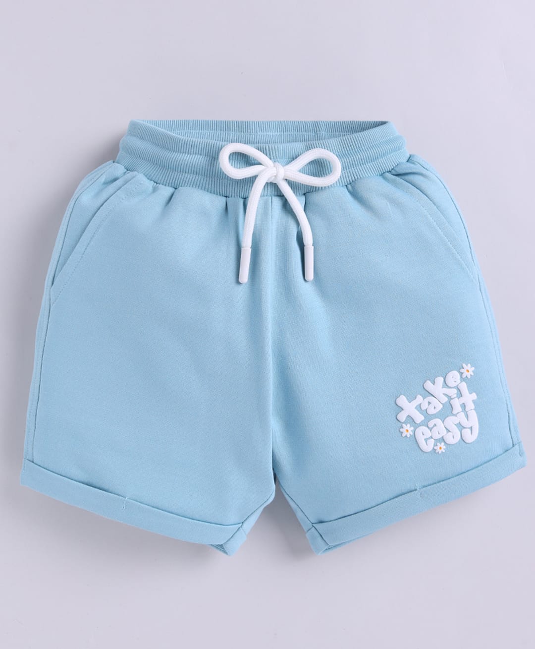 giniekids Cotton Blend Knit Take It Easy Text Printed Shorts - Ice Blue-picture-23