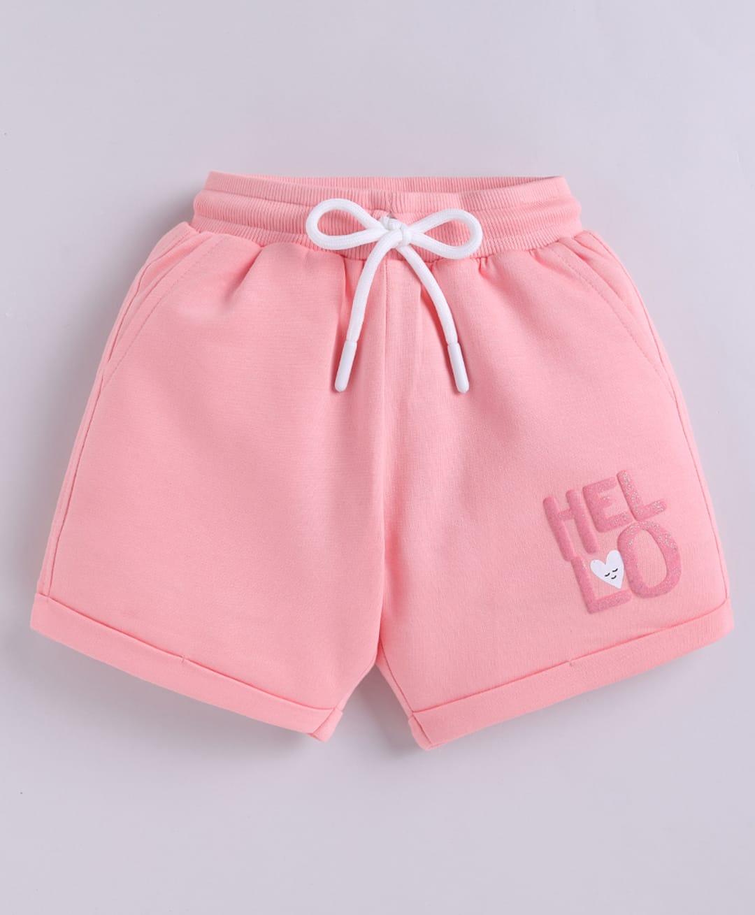 giniekids Cotton Blend Knit Hello Text Printed Shorts - Peach-picture-28