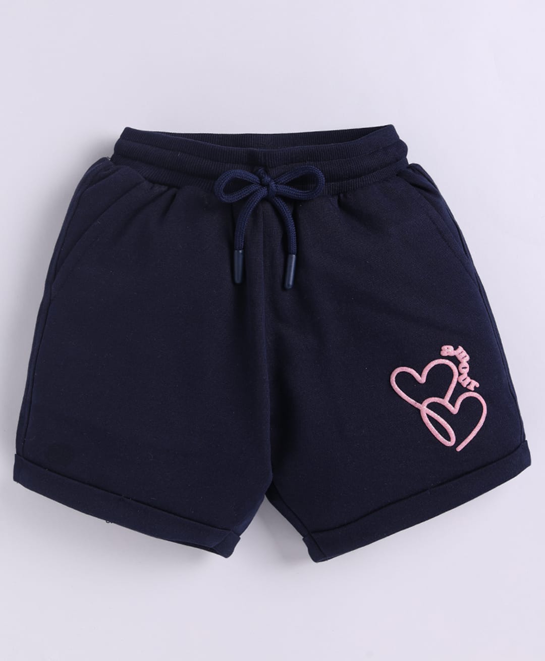 giniekids Cotton Blend Knit Hearts Printed Shorts - Navy Blue-image-31