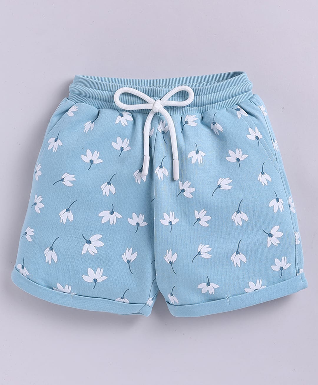 giniekids Cotton Blend Knit Floral Printed Shorts - Ice Blue-picture-15