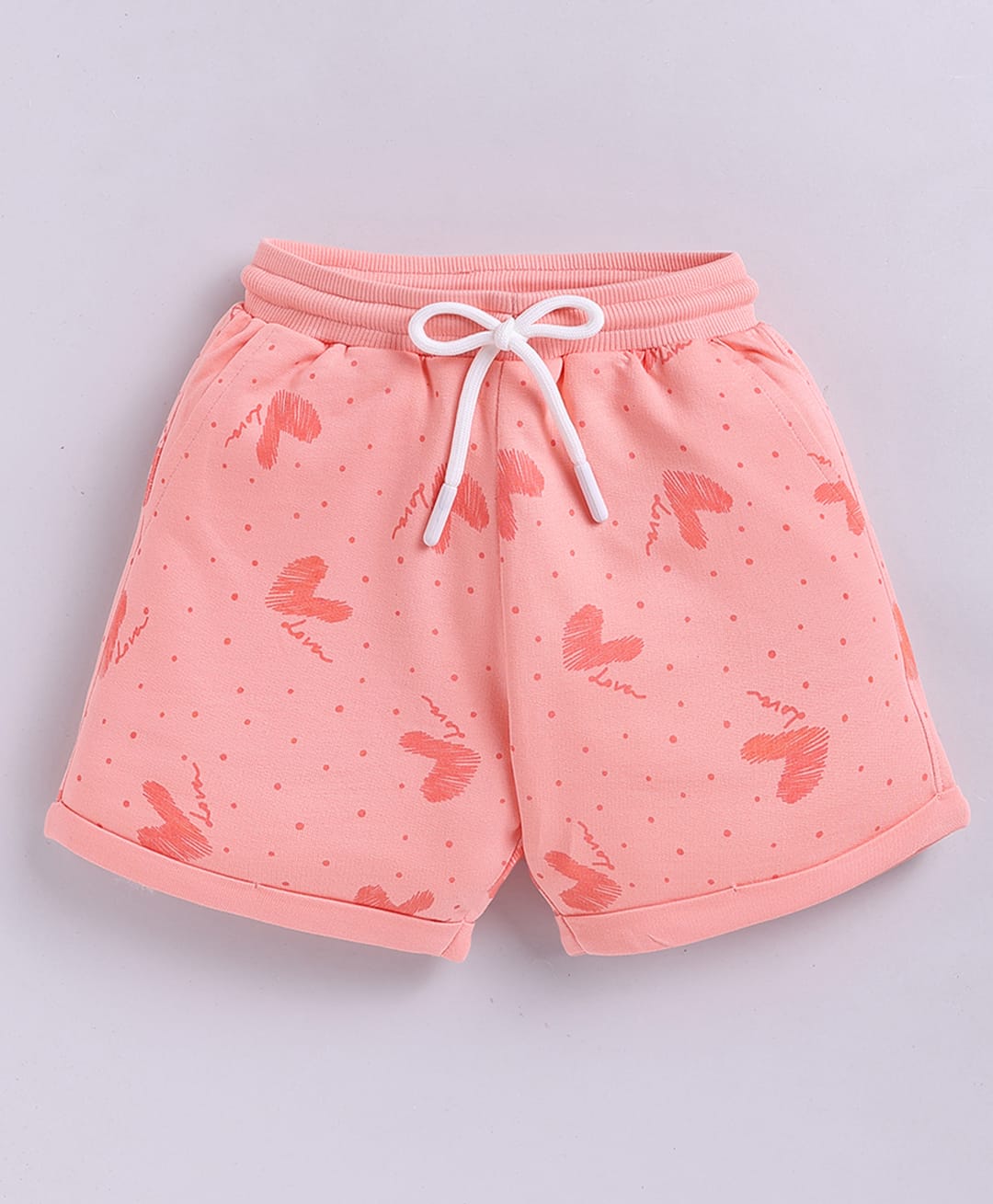giniekids Cotton Blend Knit Hearts & Polka Dots Printed Shorts - Peach-picture-12