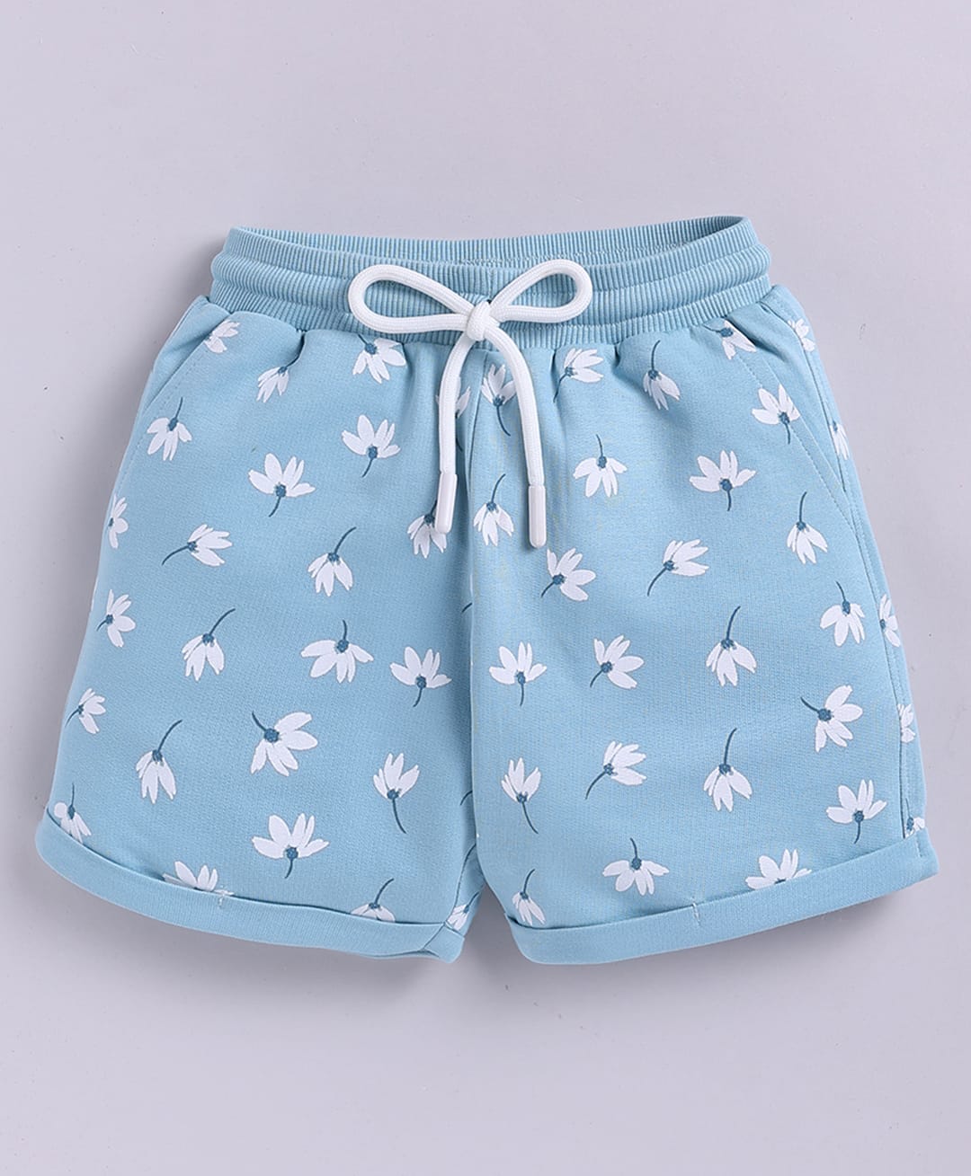 giniekids Cotton Blend Knit Floral Printed Shorts - Light Blue-picture-25