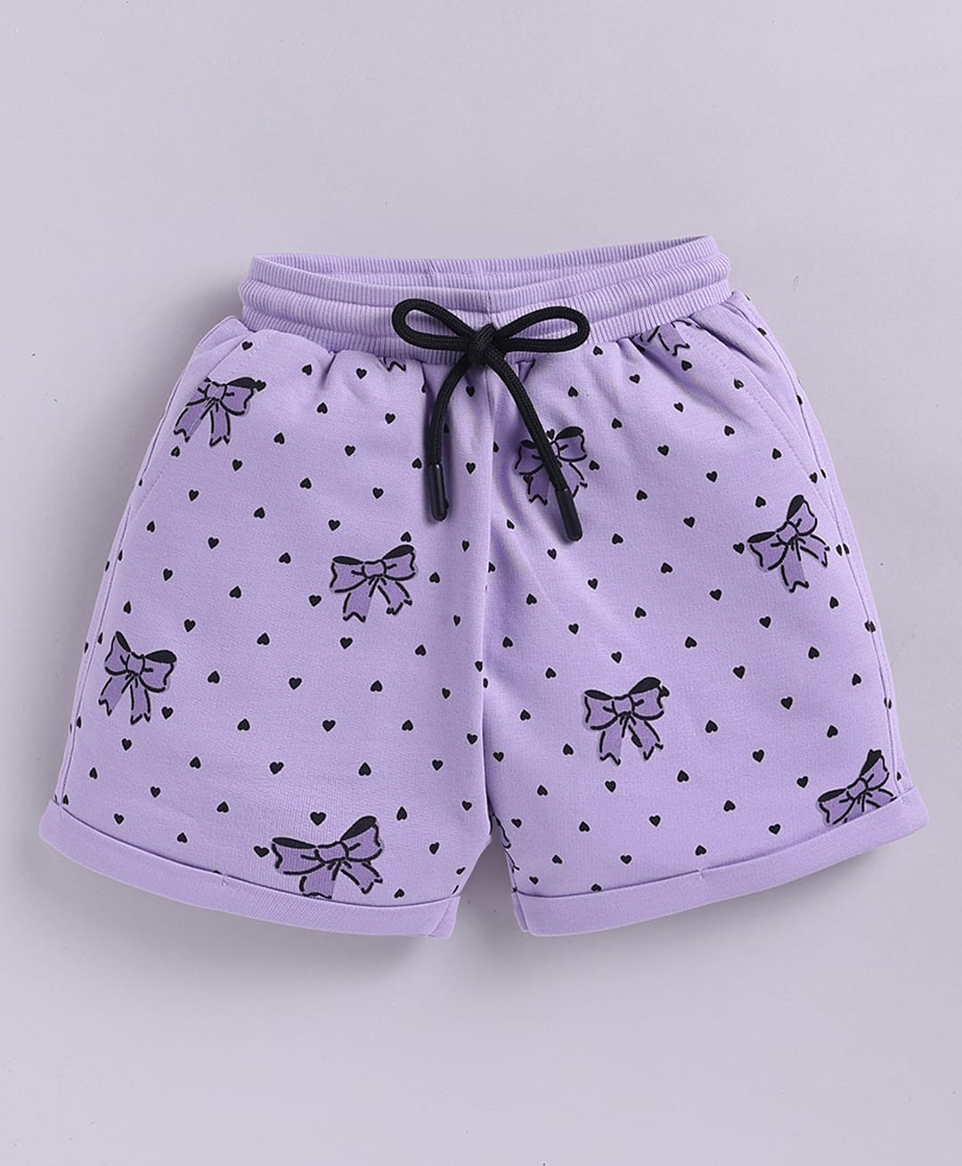 giniekids Cotton Blend Knit Hearts & Bow Printed Shorts - Lavender-picture-14