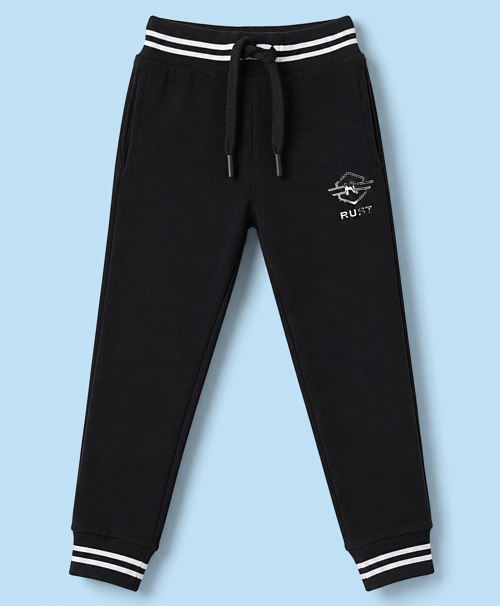 Ruff Fleece Interlock Knit Full Length Lounge Pants With Text Print - Black-image-18