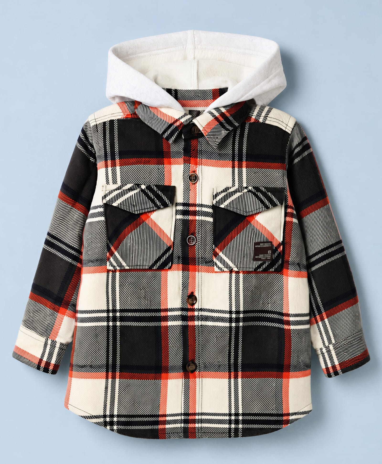 Ruff Flannel Woven Full Sleeves Hooded Shacket Shirt - Orange-picture-17