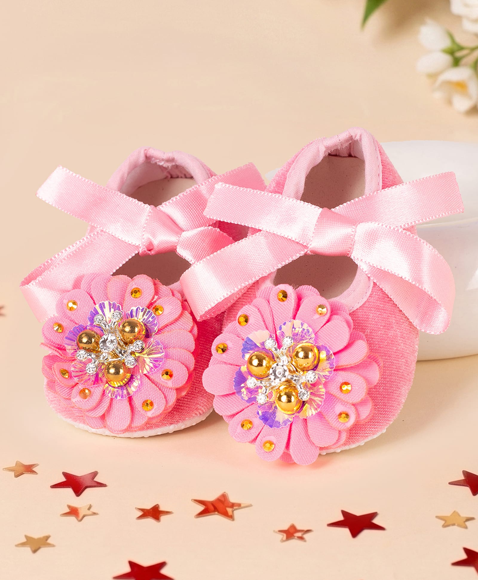 Coco Candy Beads Embellished Floral Applique Detailed Booties - Pink-picture-9