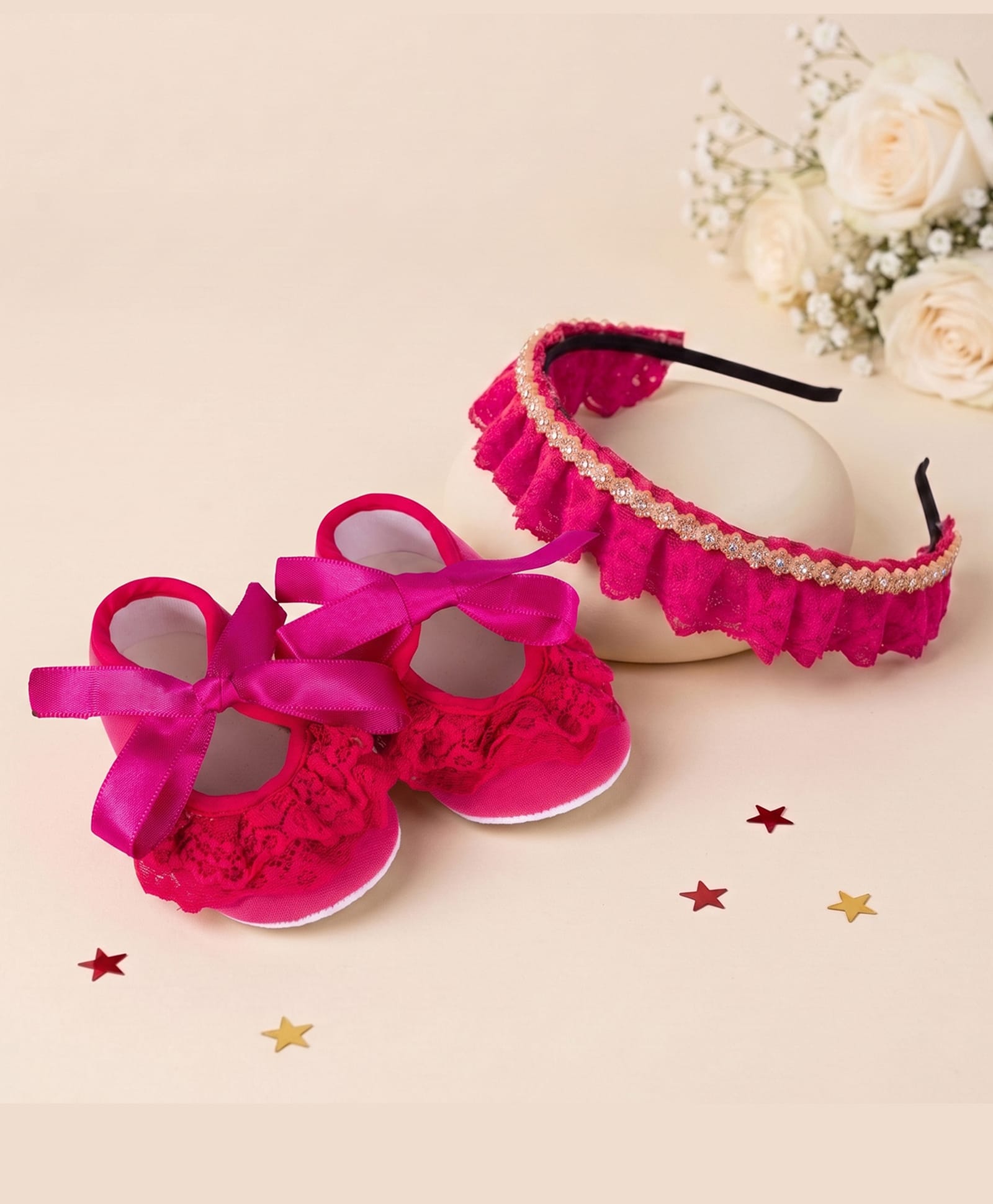 Coco Candy Frill Detailed Booties With Coordinating Hair Band - Dark Pink-image-23