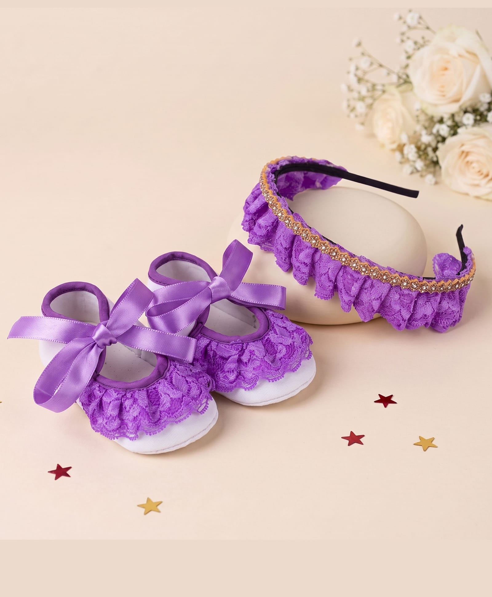 Coco Candy Frill Detailed Booties With Coordinating Hair Band - Purple-image-33