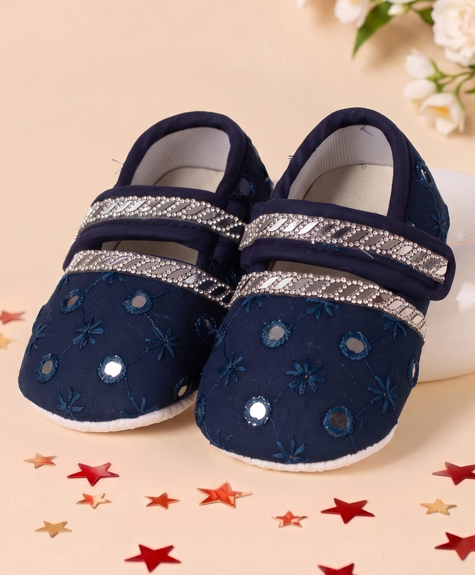 Coco Candy Mirror Work Detailed Velcro Closure Booties - Blue-picture-27
