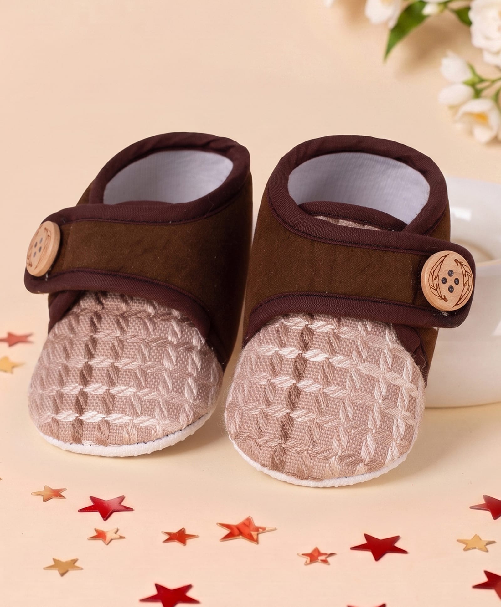Coco Candy Textured Velcro Closure Booties - Brown-picture-14
