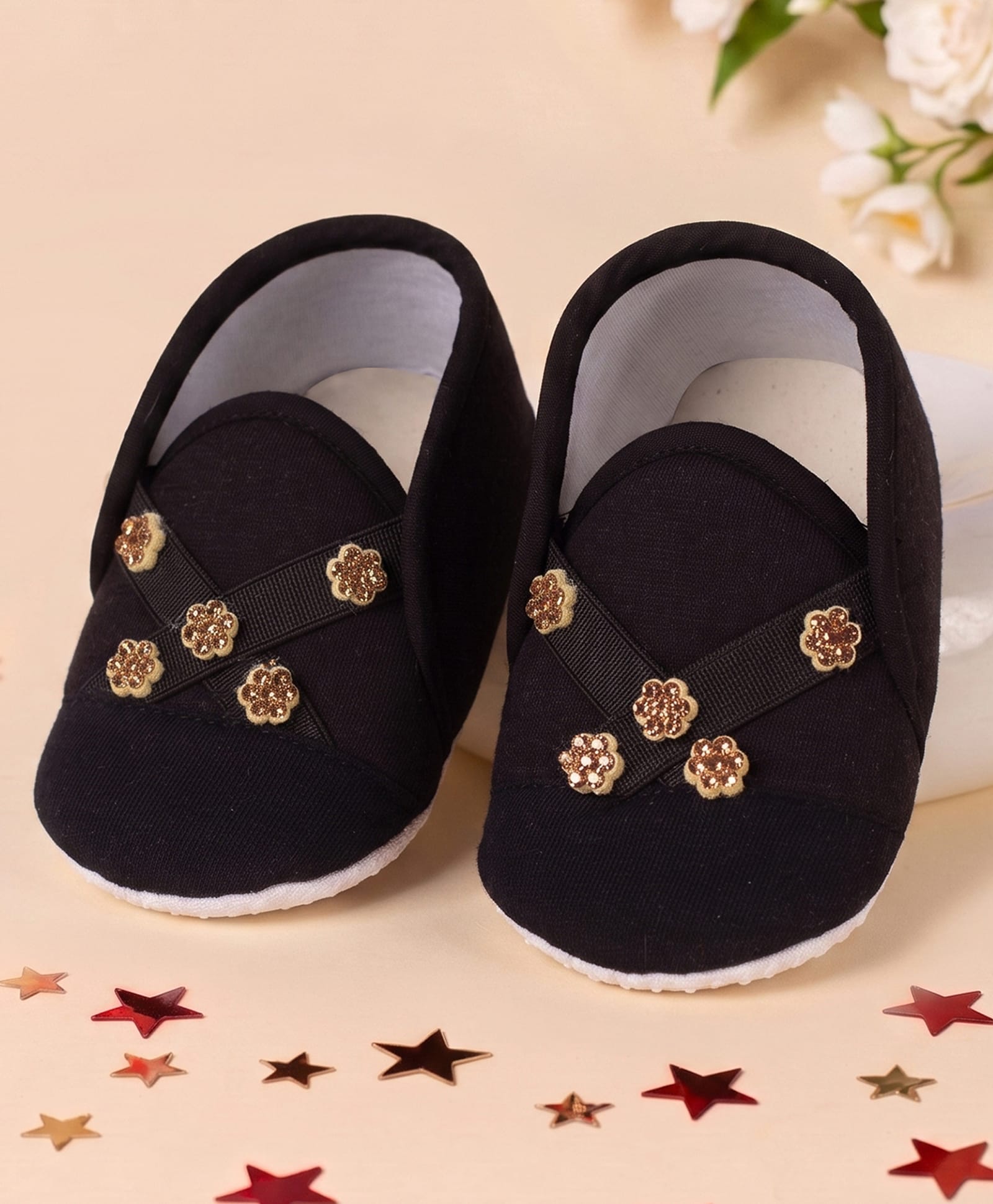 Coco Candy Stones Embellished Floral Applique Detailed Booties - Black-image-47